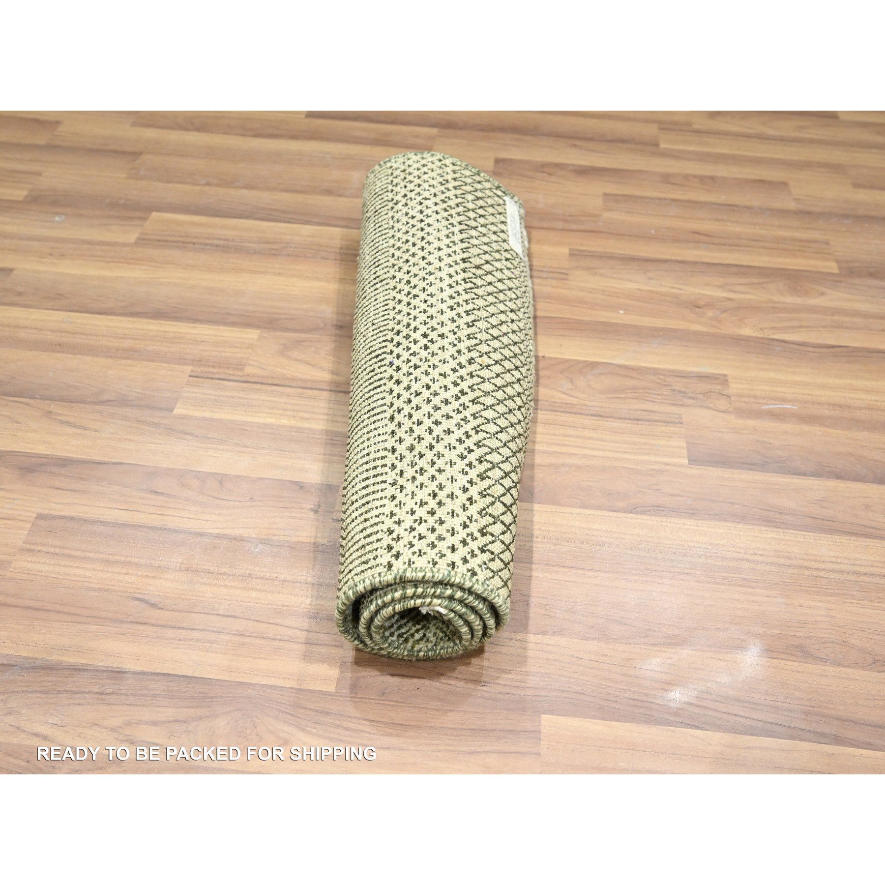 2'x3' Beige, Tone on Tone, Modern Grass Design, Hand Knotted, Wool with Touch of Silk, Lush and Plush, Sample, Mat, Oriental Rug Sh76450