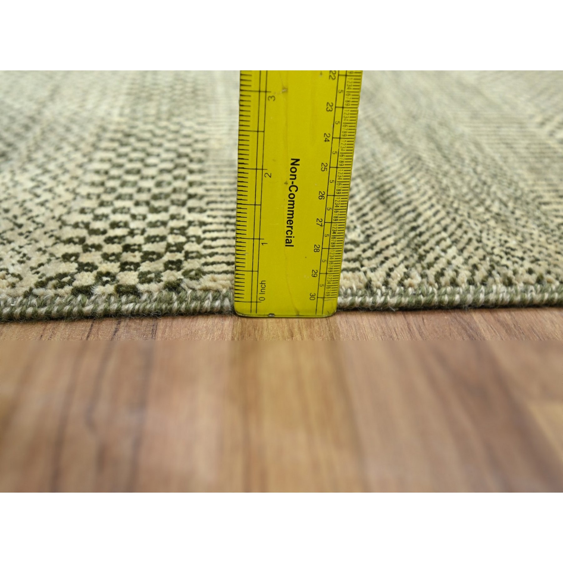 2'x3' Beige, Modern Grass Design, Hand Knotted, Tone on Tone, Lush and Plush, Wool with touch of Silk, Mat, Sample, Oriental Rug Sh76453