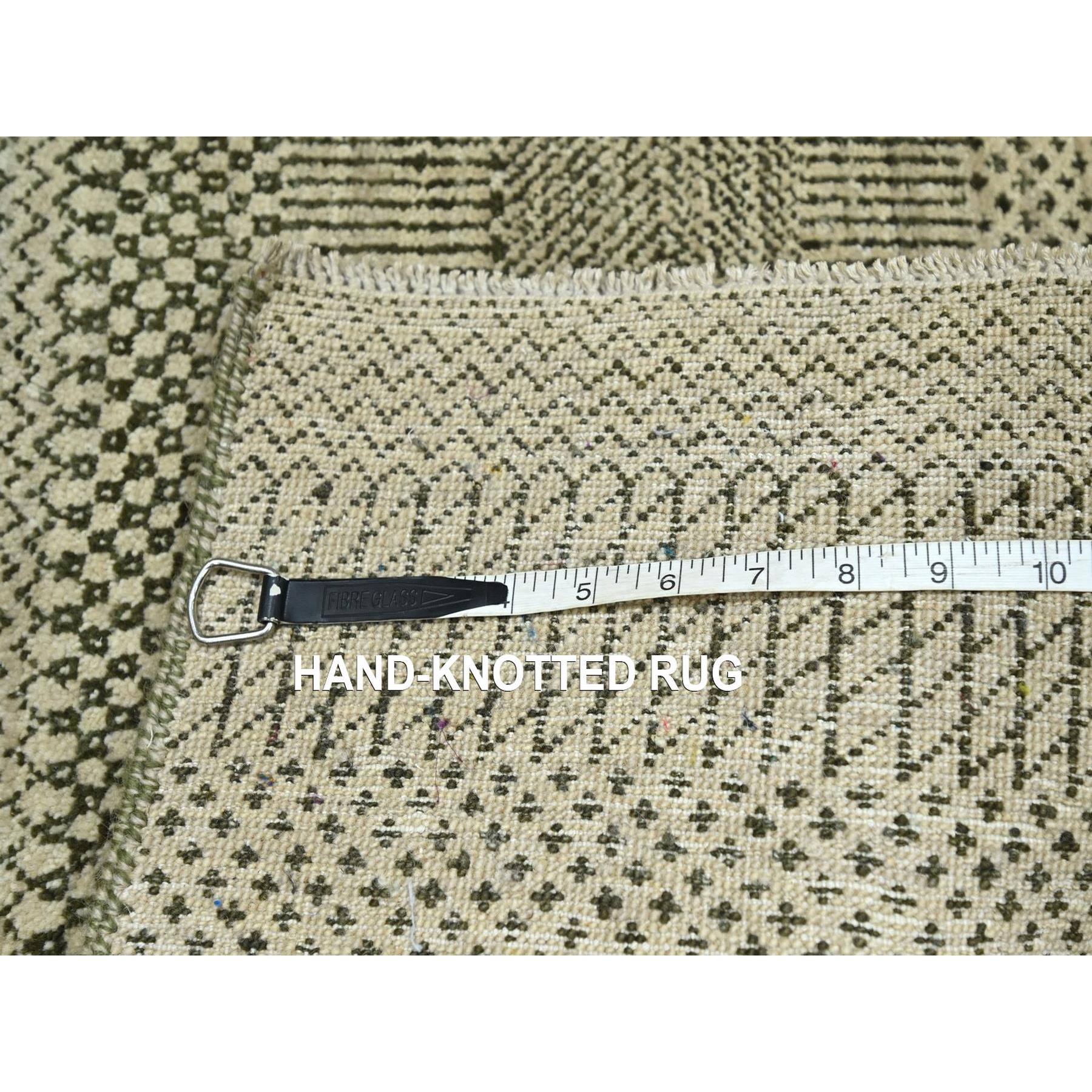 2'x3' Beige, Modern Grass Design, Hand Knotted, Tone on Tone, Lush and Plush, Wool with touch of Silk, Mat, Sample, Oriental Rug Sh76453