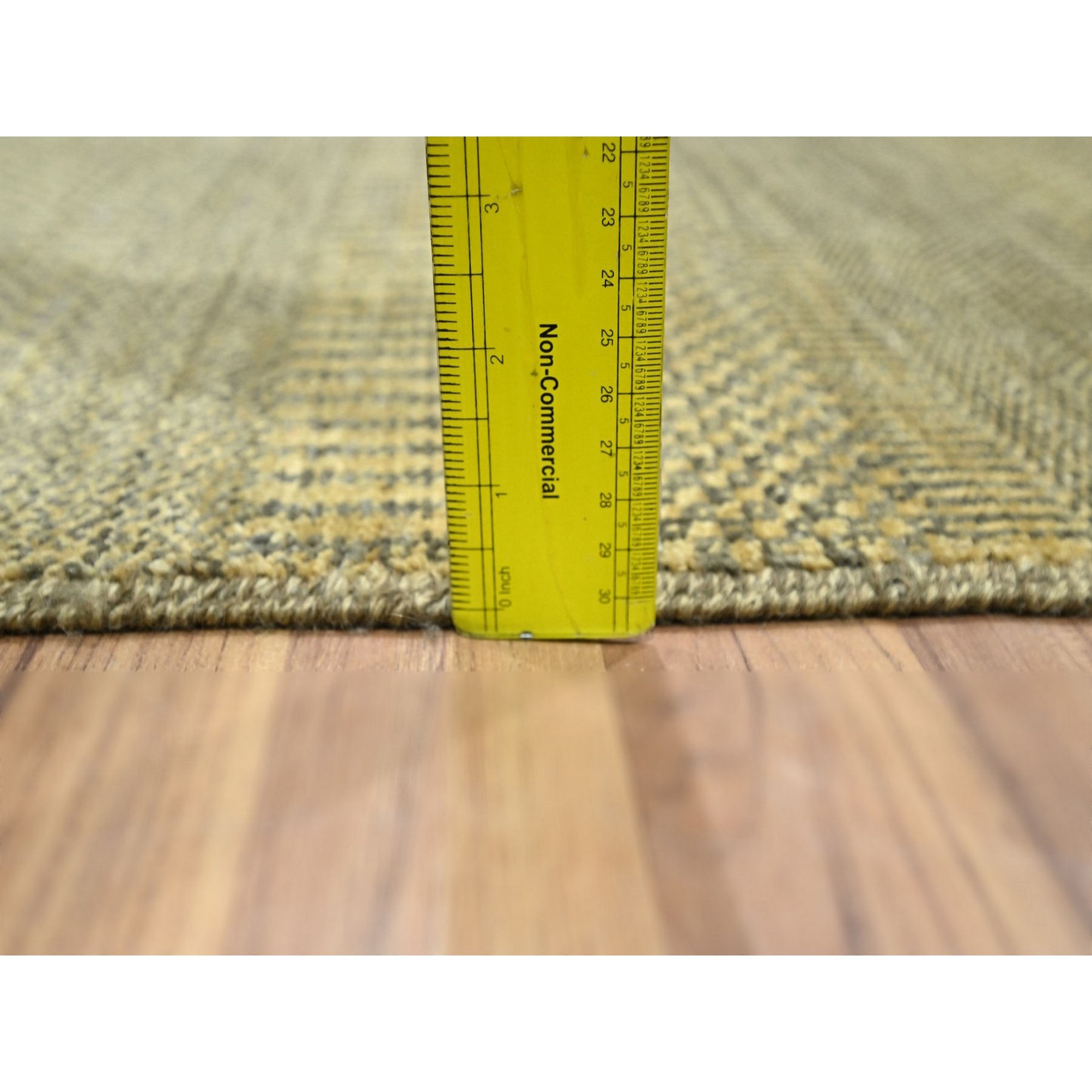 2'x3' Ecru Brown, Modern Grass Design, Hand Knotted, Tone on Tone, Wool with touch of Silk, Lush and Plush, Sample, Mat, Oriental Rug Sh76455