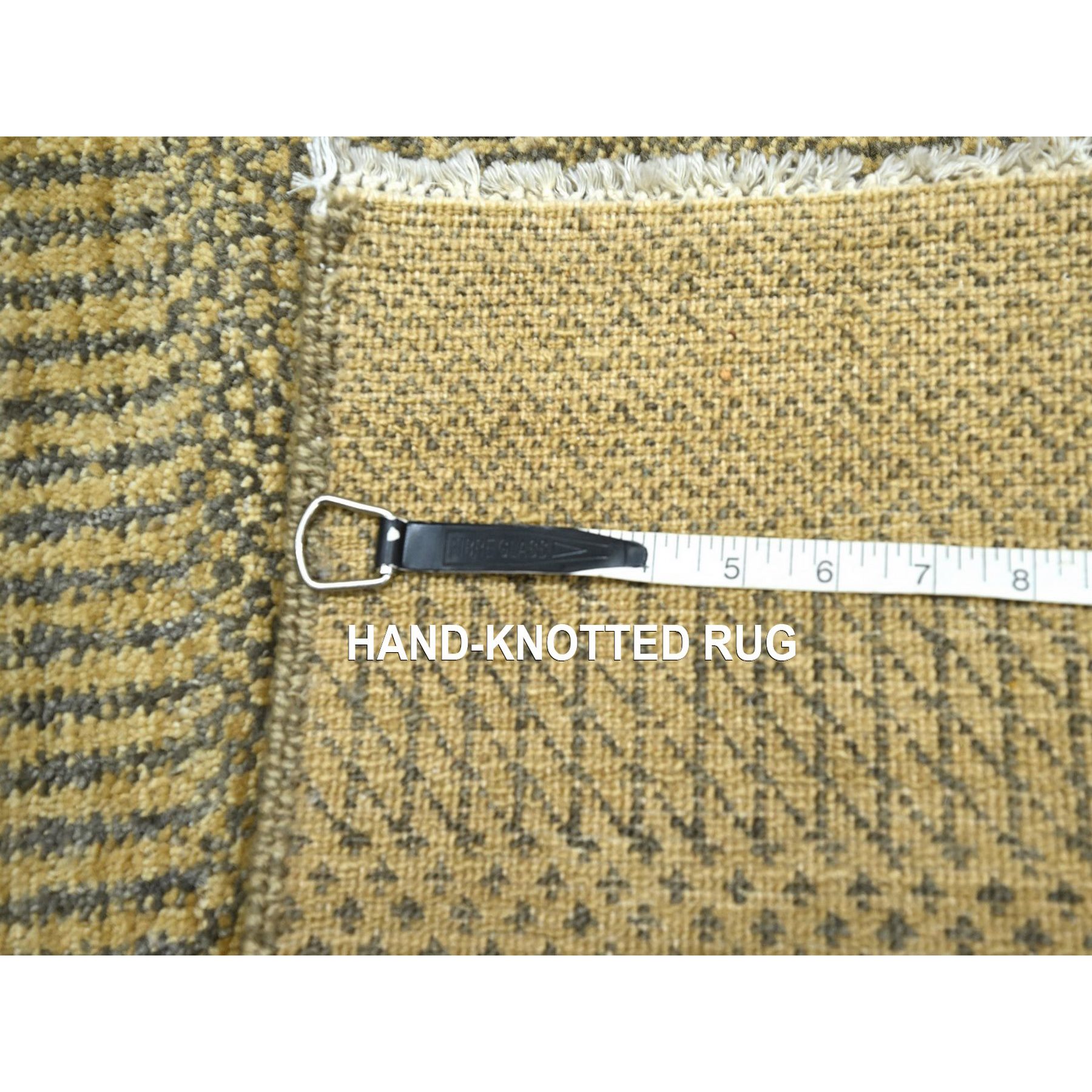 2'x3' Ecru Brown, Modern Grass Design, Hand Knotted, Tone on Tone, Wool with touch of Silk, Lush and Plush, Sample, Mat, Oriental Rug Sh76455