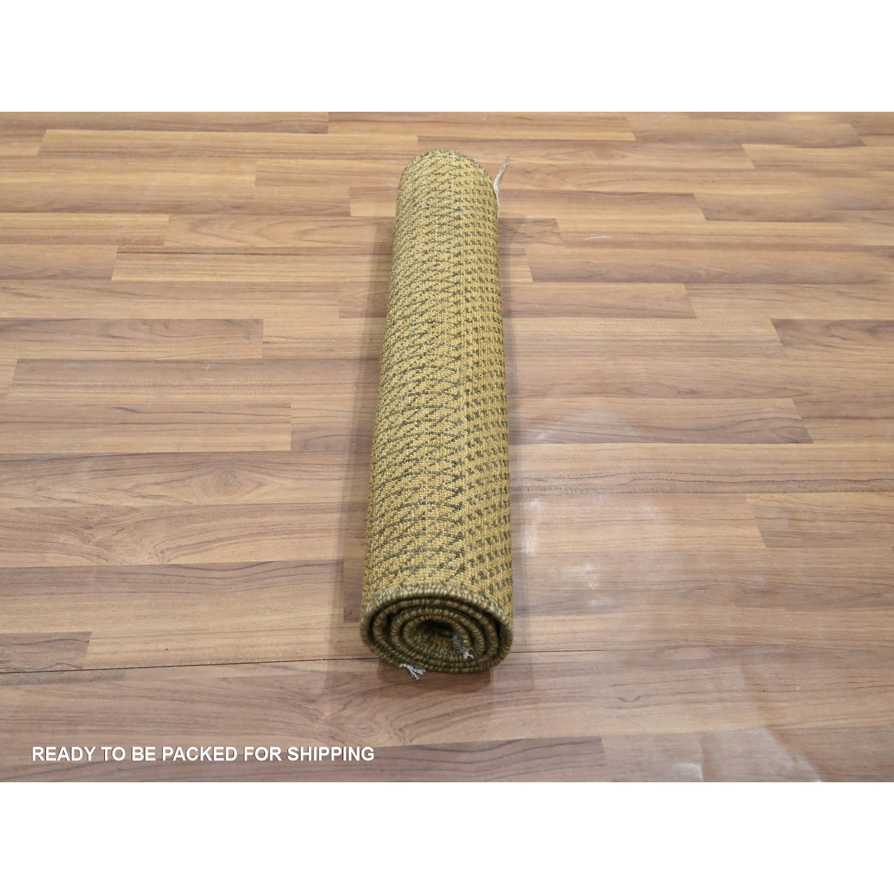 2'x3' Ecru Brown, Modern Grass Design, Hand Knotted, Tone on Tone, Wool with touch of Silk, Lush and Plush, Sample, Mat, Oriental Rug Sh76455
