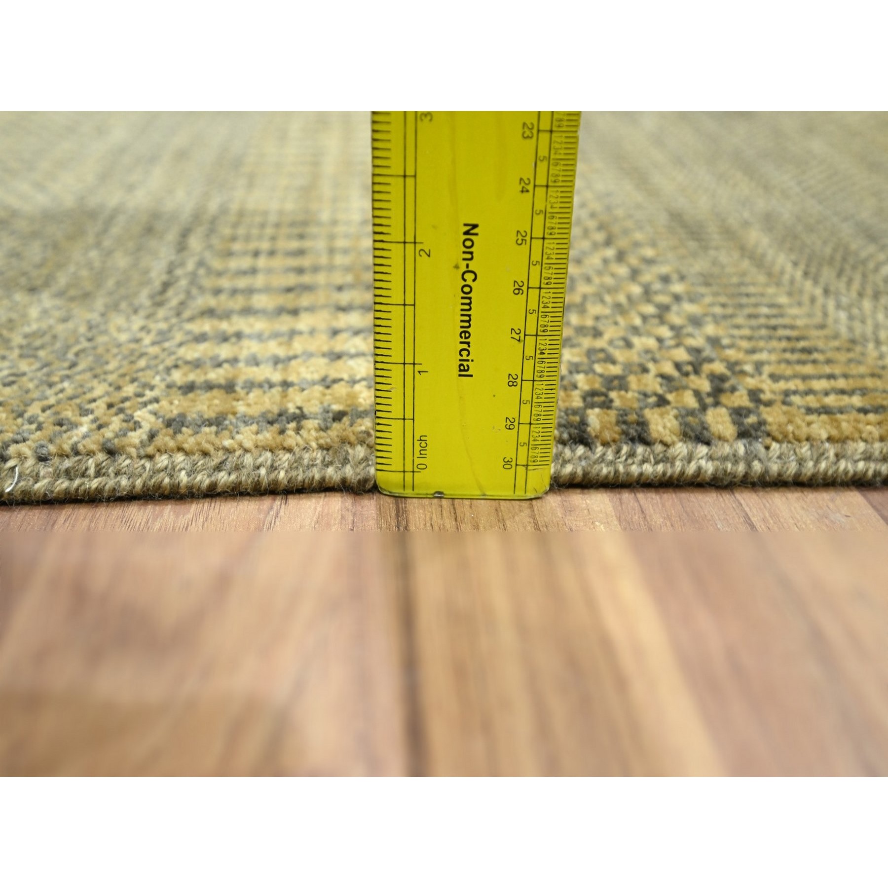 2'x3' Golden Brown, Modern Grass Design, Hand Knotted, Wool with touch of Silk, Tone on Tone, Lush and Plush, Mat, Sample, Oriental Rug Sh76456