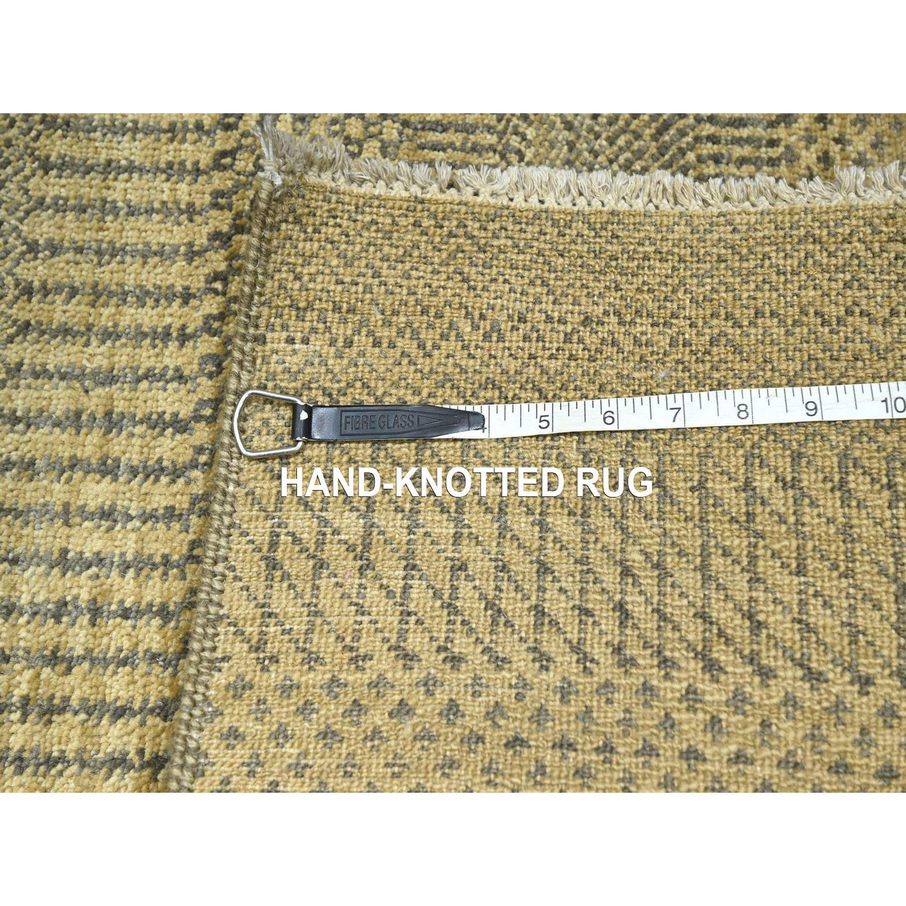 2'x3' Golden Brown, Modern Grass Design, Hand Knotted, Wool with touch of Silk, Tone on Tone, Lush and Plush, Mat, Sample, Oriental Rug Sh76456