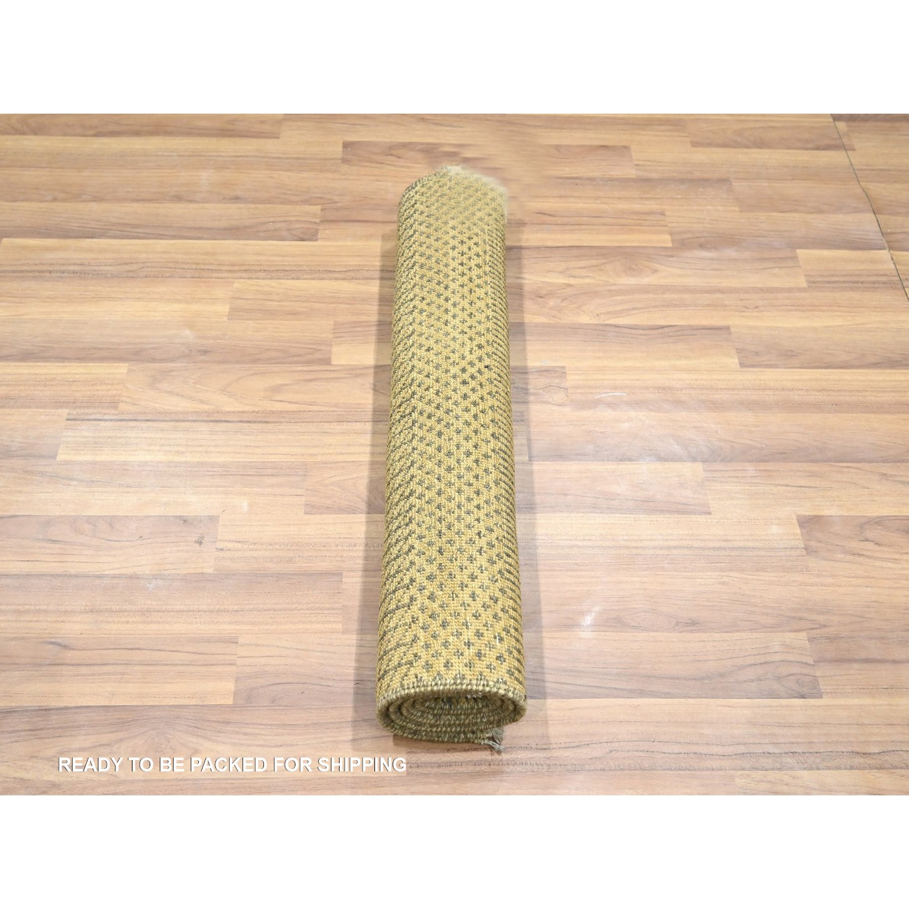 2'x3' Golden Brown, Modern Grass Design, Hand Knotted, Wool with touch of Silk, Tone on Tone, Lush and Plush, Mat, Sample, Oriental Rug Sh76456