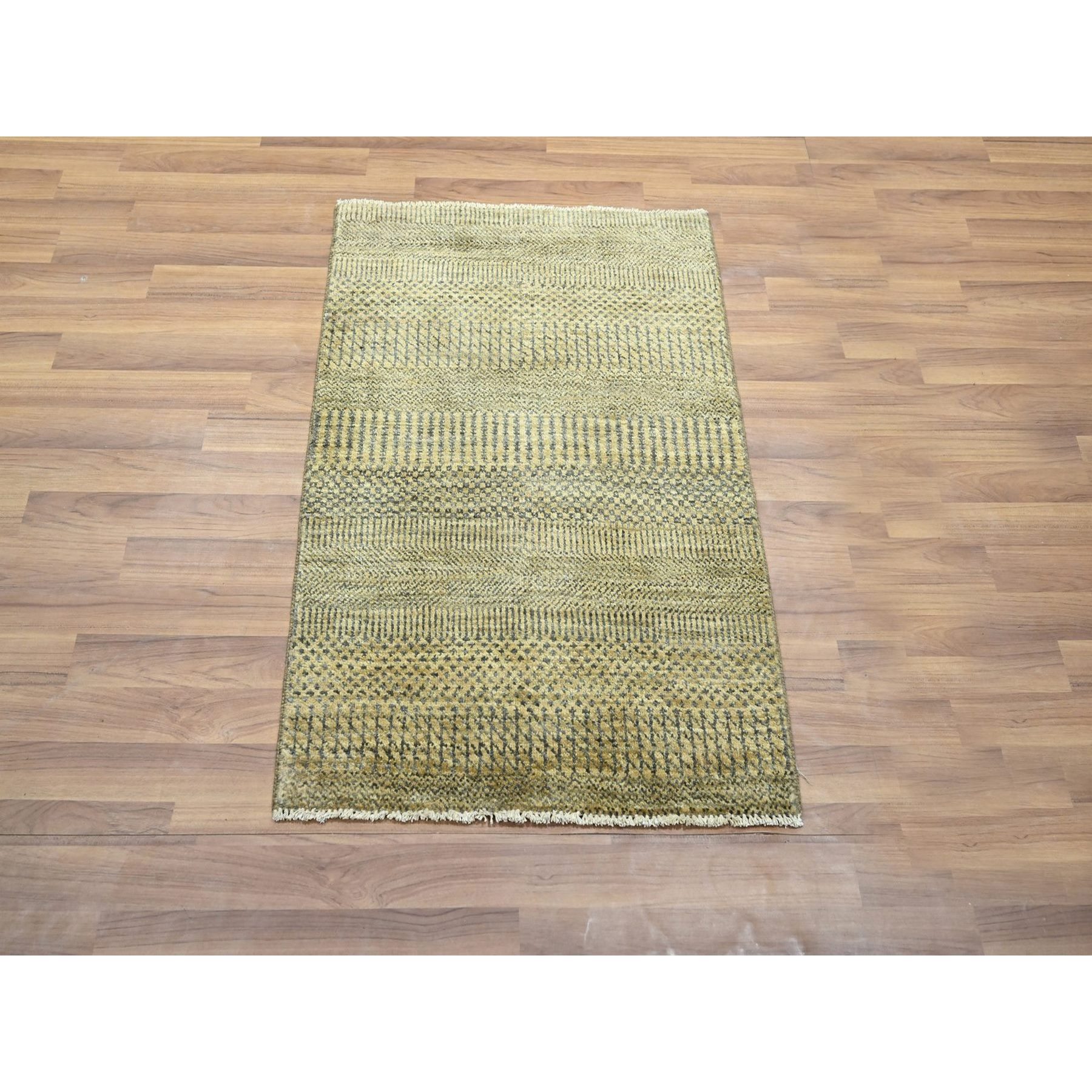 2'x3' Ecru Brown, Tone on Tone, Modern Grass Design, Hand Knotted, Wool with touch of Silk, Lush and Plush, Sample, Mat, Oriental Rug Sh76457