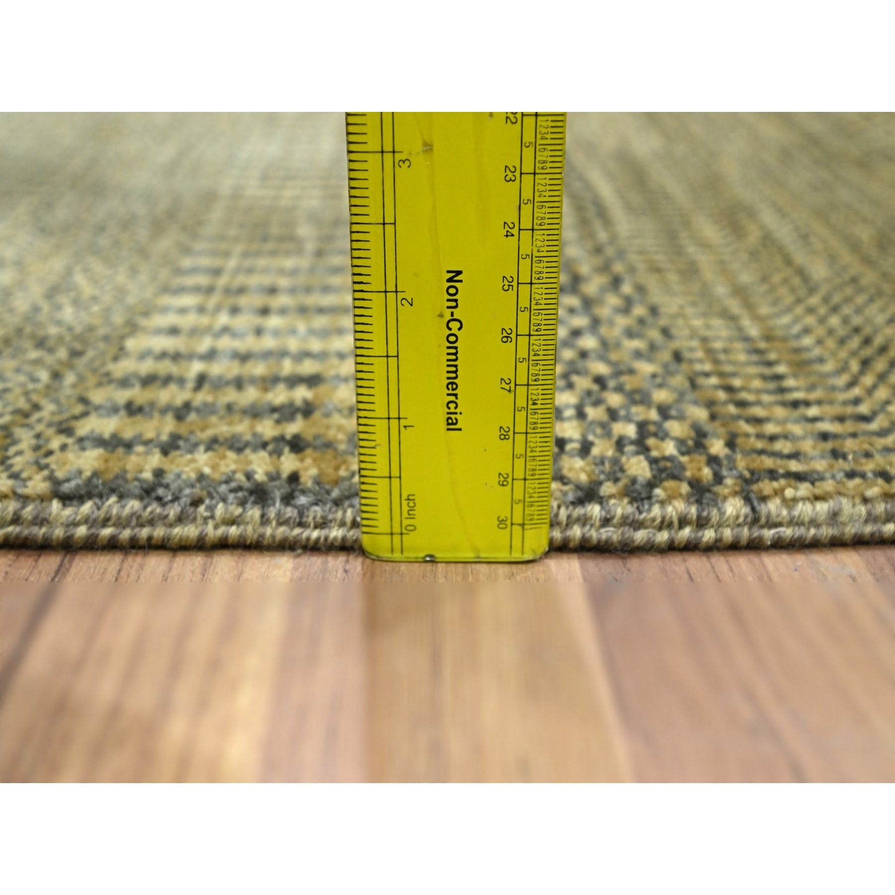 2'x3' Ecru Brown, Tone on Tone, Modern Grass Design, Hand Knotted, Wool with touch of Silk, Lush and Plush, Sample, Mat, Oriental Rug Sh76457
