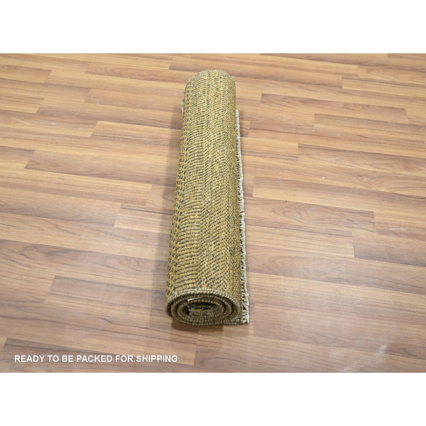 2'x3' Ecru Brown, Tone on Tone, Modern Grass Design, Hand Knotted, Wool with touch of Silk, Lush and Plush, Sample, Mat, Oriental Rug Sh76457