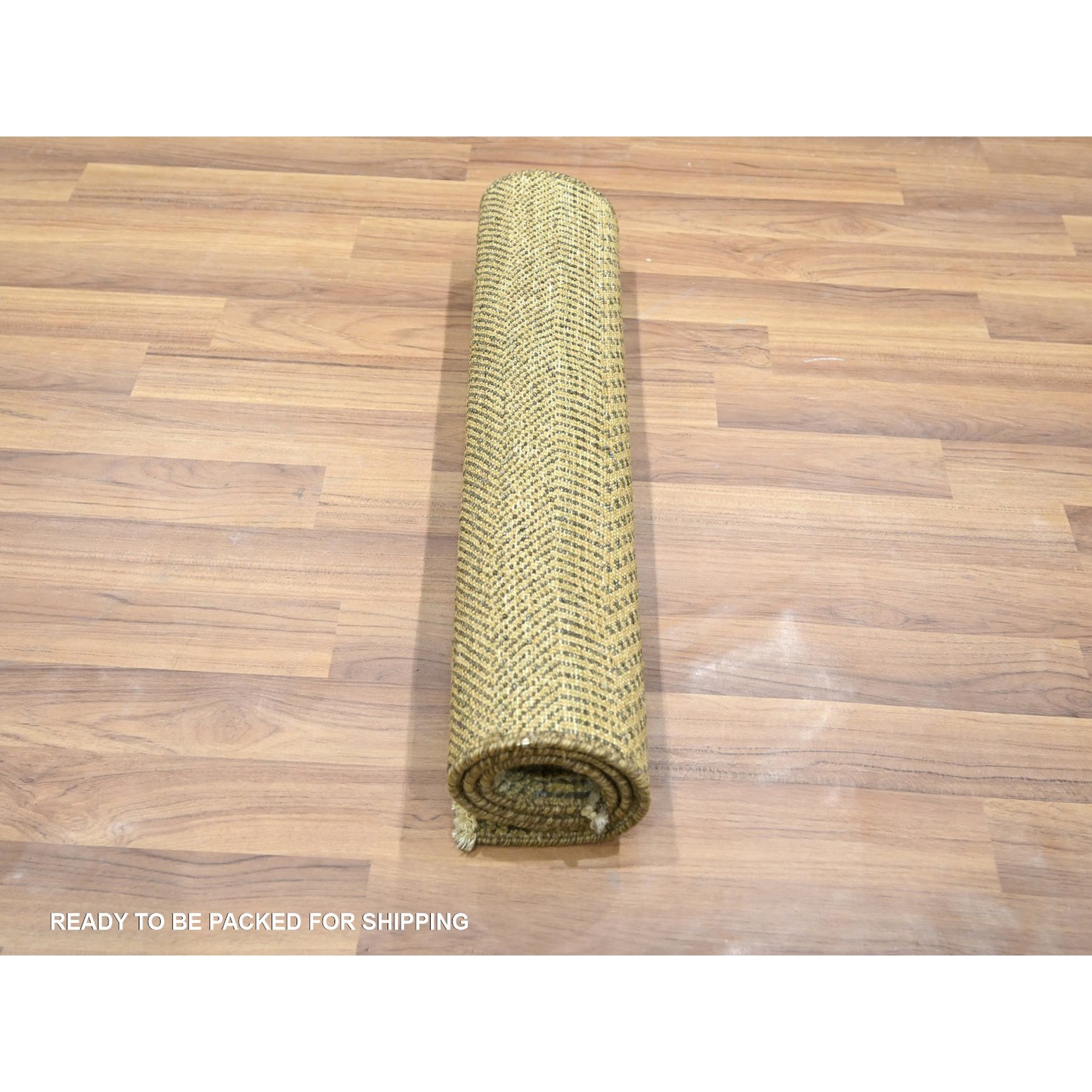 2'x3' Light Brown, Modern Grass Design, Hand Knotted, Wool with touch of Silk, Tone on Tone, Lush and Plush, Mat, Sample, Oriental Rug Sh76458