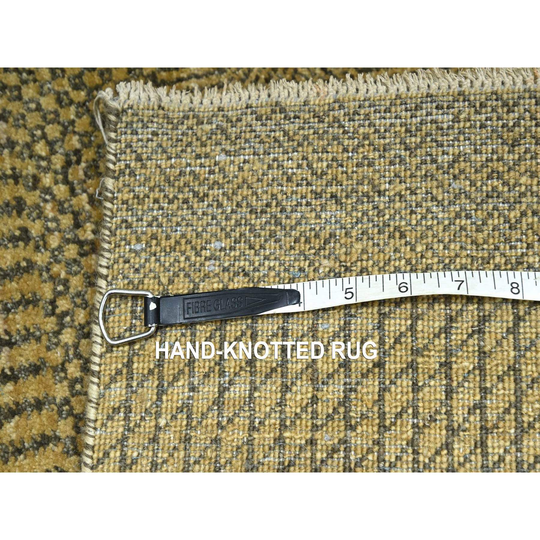 2'x3' Honey Brown, Modern Grass Design, Hand Knotted, Wool with touch of Silk, Tone on Tone, Lush and Plush, Mat, Sample, Oriental Rug Sh76459