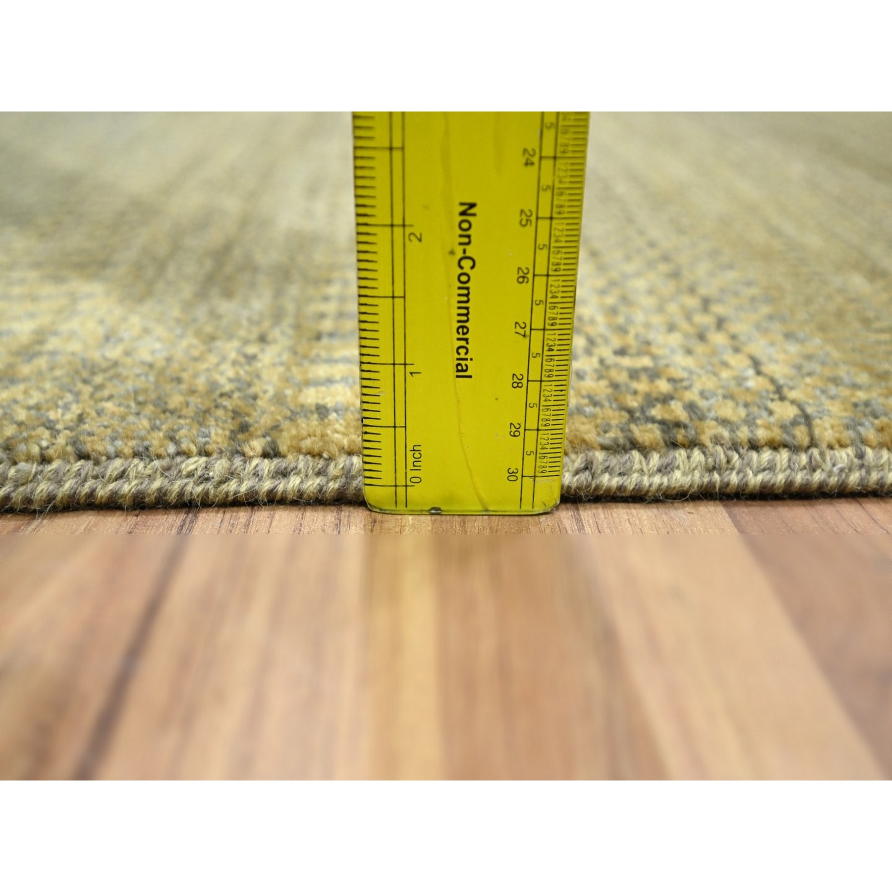 2'x3' Ecru Brown, Modern Grass Design, Wool with touch of Silk, Hand Knotted, Tone on Tone, Lush and Plush, Mat, Sample, Oriental Rug Sh76461