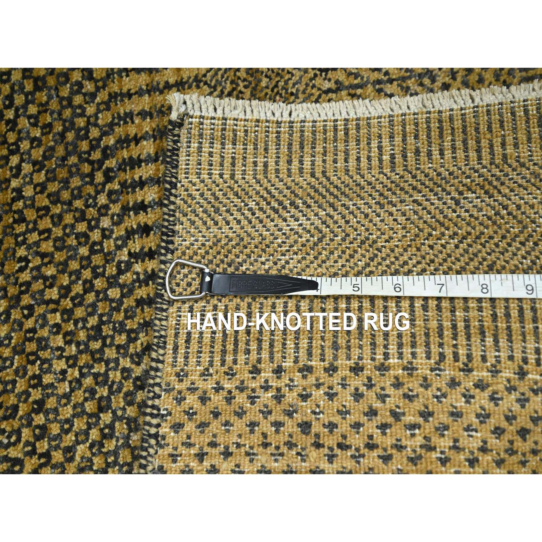2'x3' Golden Brown, Modern Grass Design, Hand Knotted, Wool with touch of Silk, Tone on Tone, Lush and Plush, Mat, Sample, Oriental Rug Sh76462