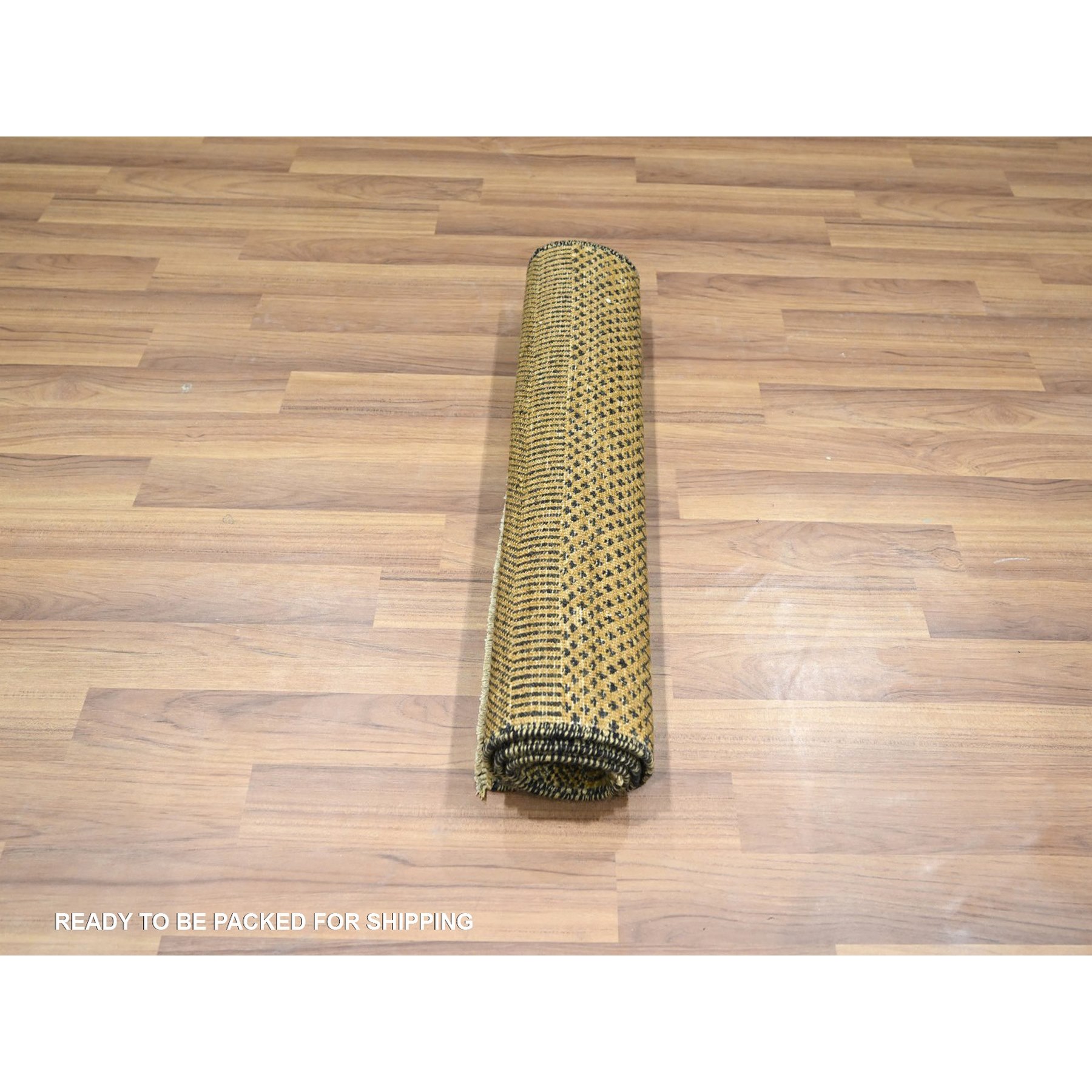 2'x3' Golden Brown, Modern Grass Design, Hand Knotted, Wool with touch of Silk, Tone on Tone, Lush and Plush, Mat, Sample, Oriental Rug Sh76462