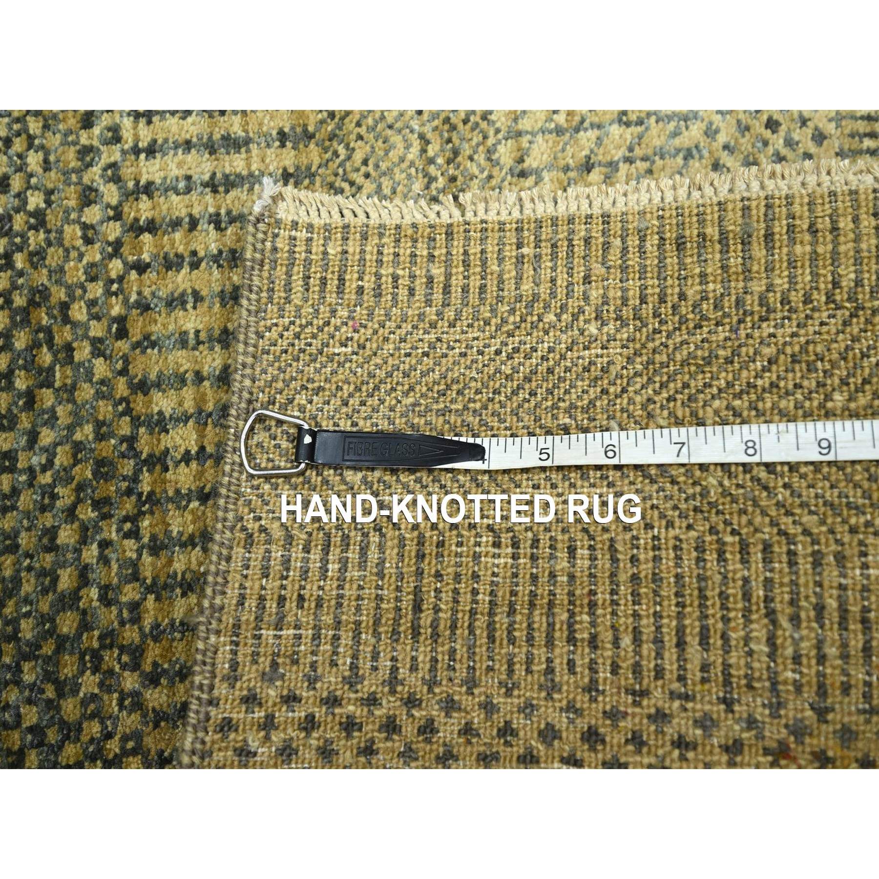 2'x3' Golden Brown, Modern Grass Design, Tone on Tone, Hand Knotted, Wool with touch of Silk, Lush and Plush, Mat, Sample, Oriental Rug Sh76463
