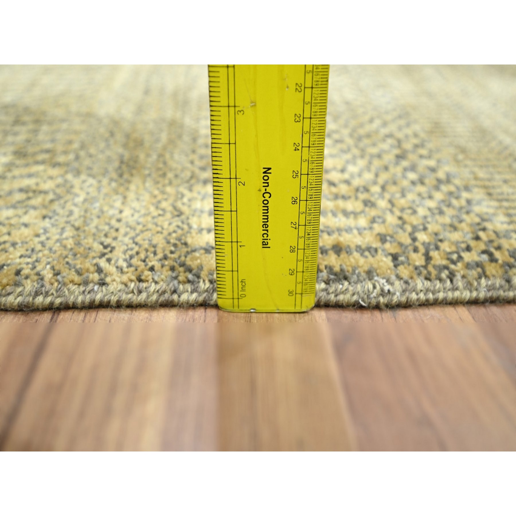 2'x3' Ecru Brown, Modern Grass Design, Hand Knotted, Wool with touch of Silk, Tone on Tone, Lush and Plush, Sample, Mat, Oriental Rug Sh76464