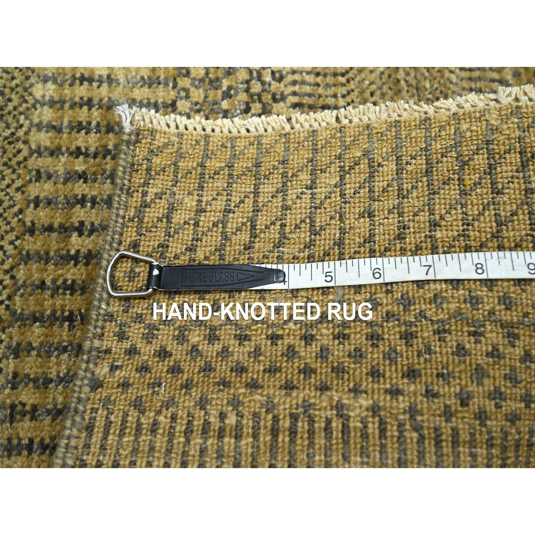 2'x3' Ecru Brown, Modern Grass Design, Hand Knotted, Wool with touch of Silk, Tone on Tone, Lush and Plush, Sample, Mat, Oriental Rug Sh76464