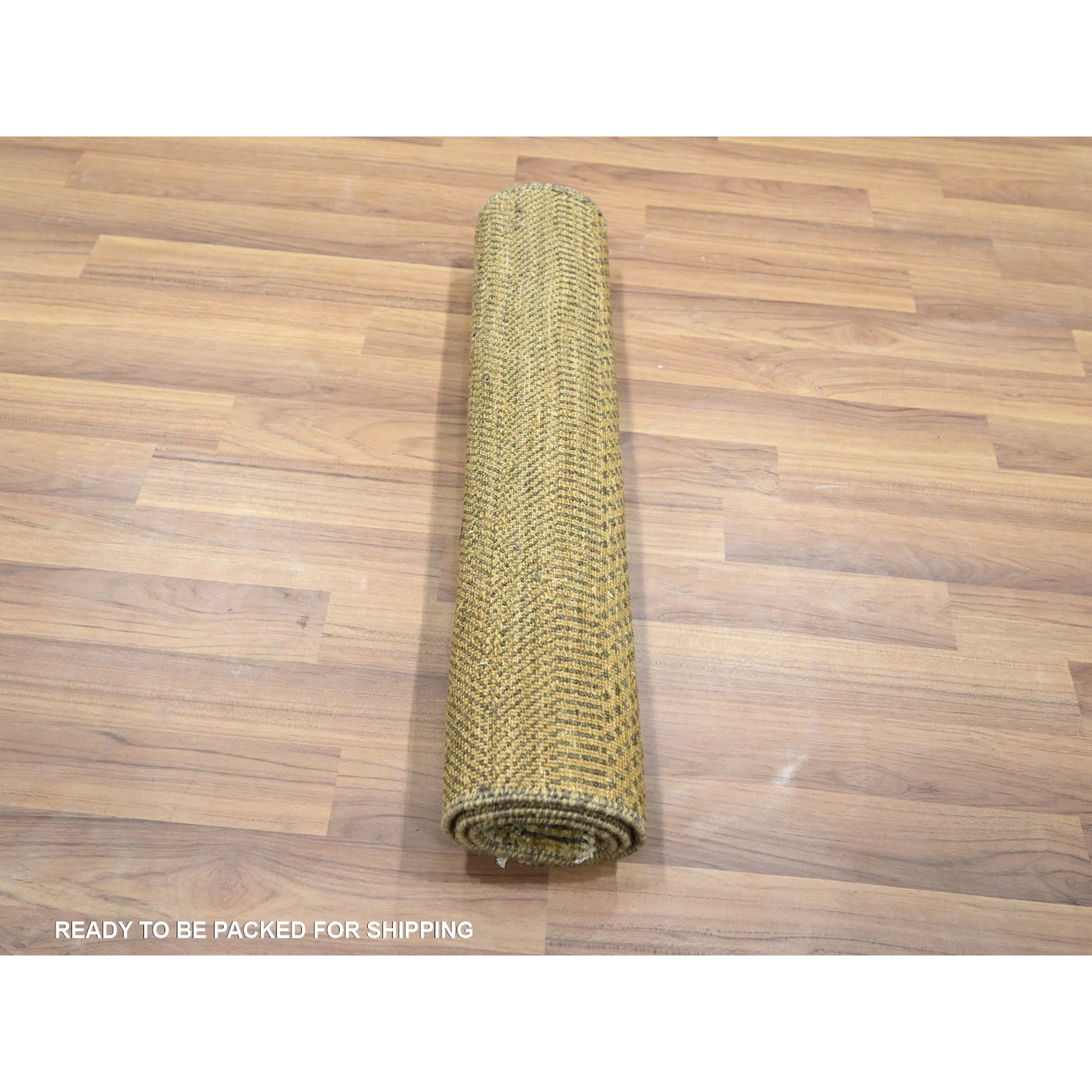 2'x3' Ecru Brown, Modern Grass Design, Hand Knotted, Wool with touch of Silk, Tone on Tone, Lush and Plush, Sample, Mat, Oriental Rug Sh76464