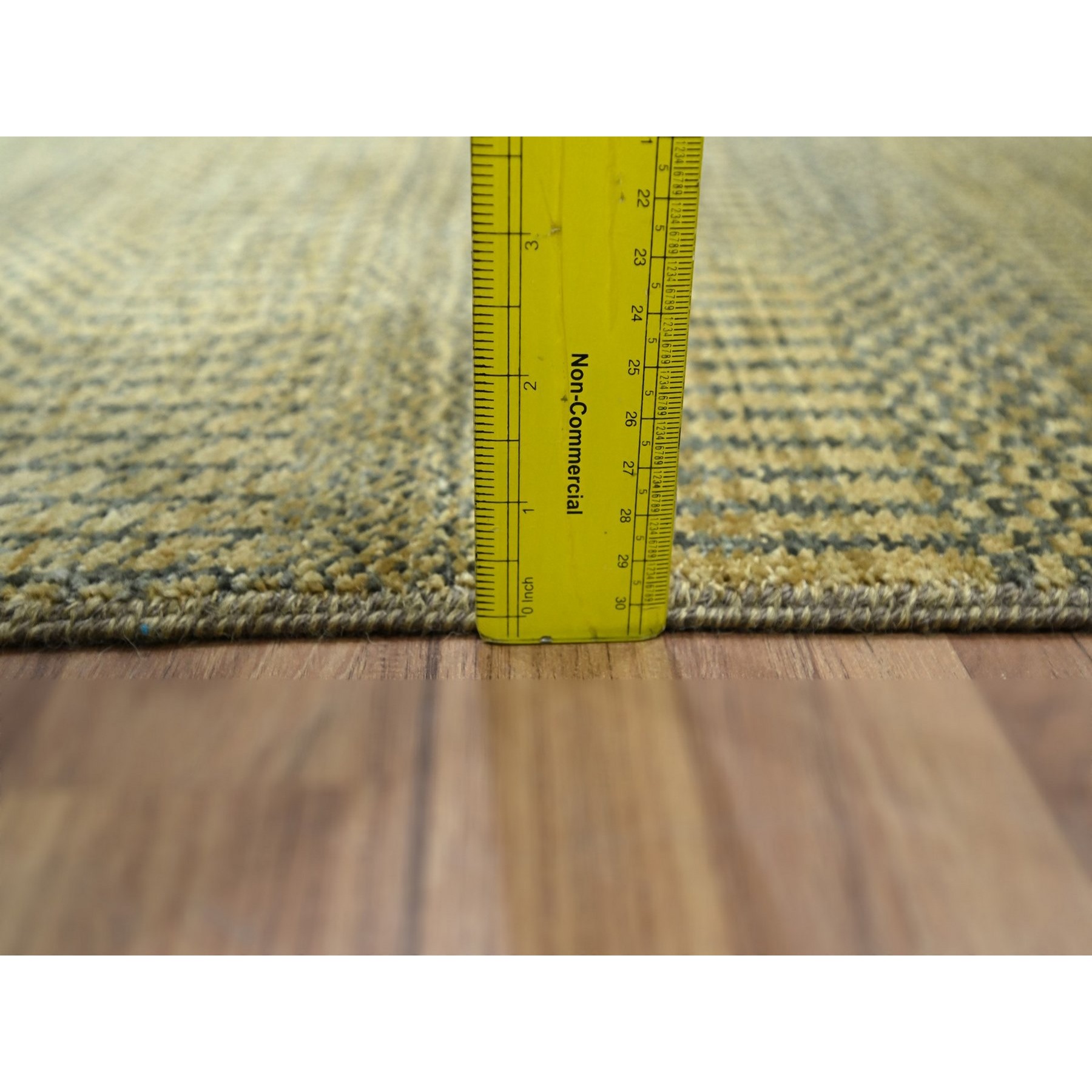 2'x3' Ecru Brown, Modern Grass Design, Hand Knotted, Wool with touch of Silk, Tone on Tone, Lush and Plush, Mat, Sample, Oriental Rug Sh76466