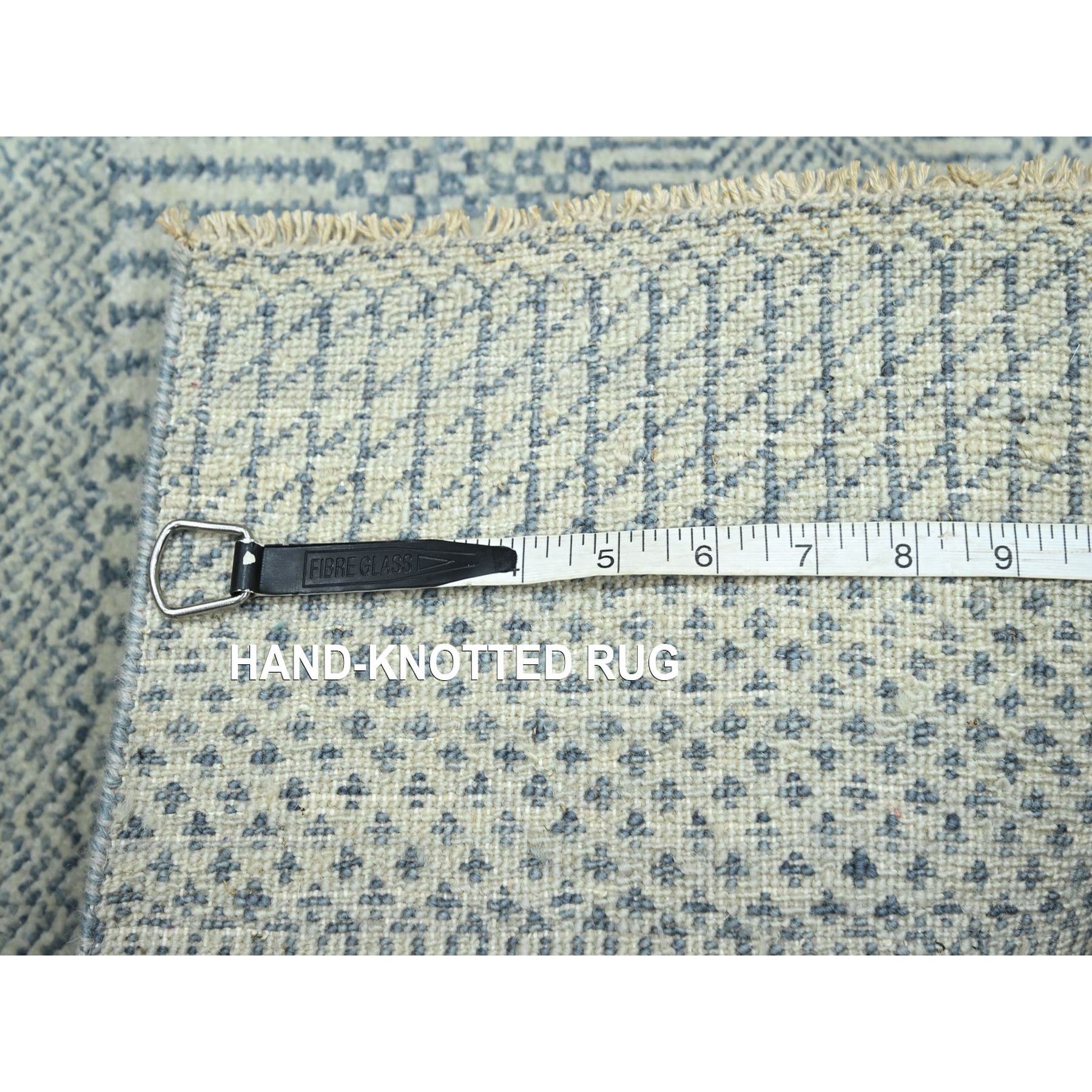 2'x3' Ruddy Blue, Modern Grass Design, Hand Knotted, Wool with touch of Silk, Tone on Tone, Lush and Plush, Sample, Mat, Oriental Rug Sh76468