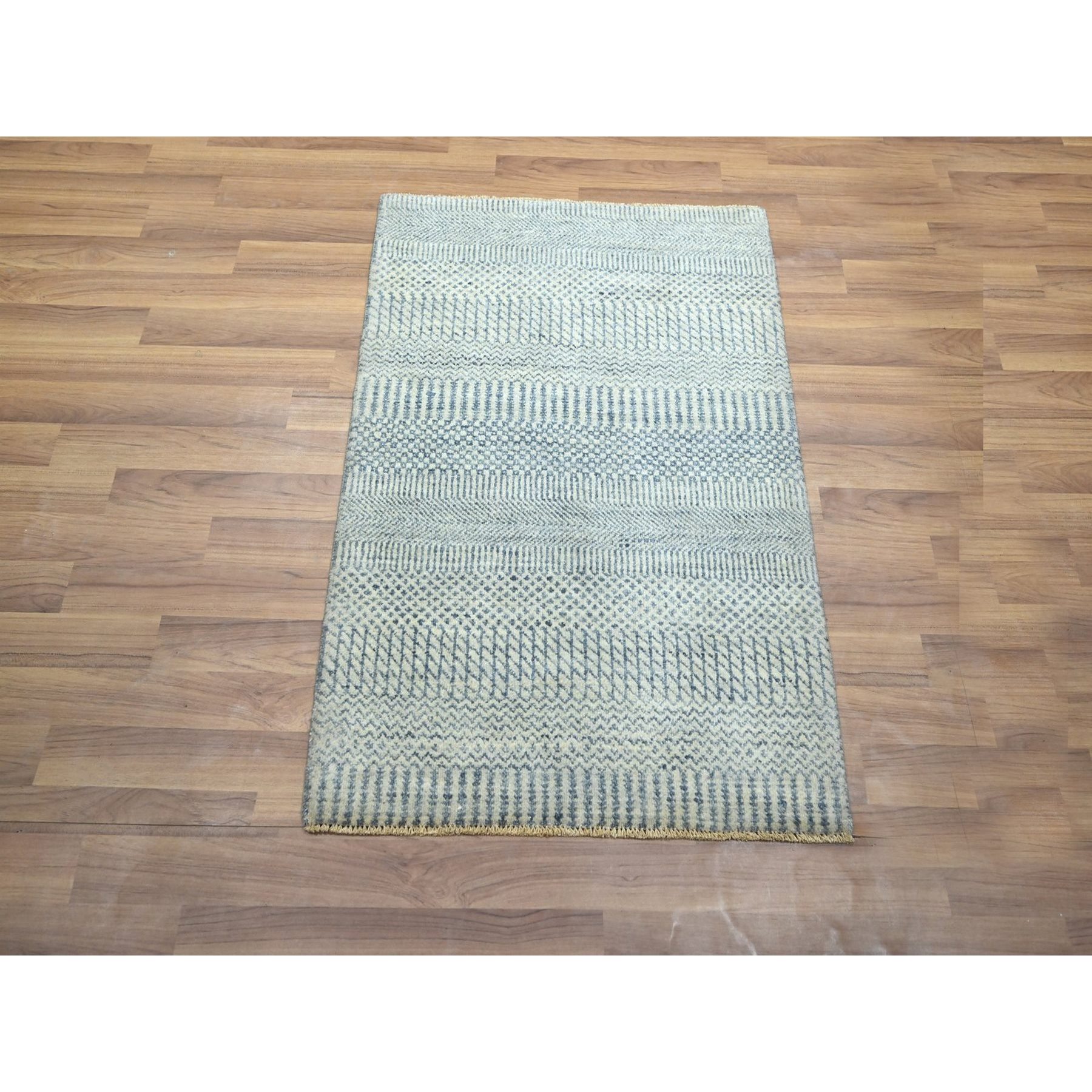 2'x3' Yonder Blue, Tone on Tone, Modern Grass Design, Hand Knotted, Wool with touch of Silk, Lush and Plush, Mat, Sample, Oriental Rug Sh76469