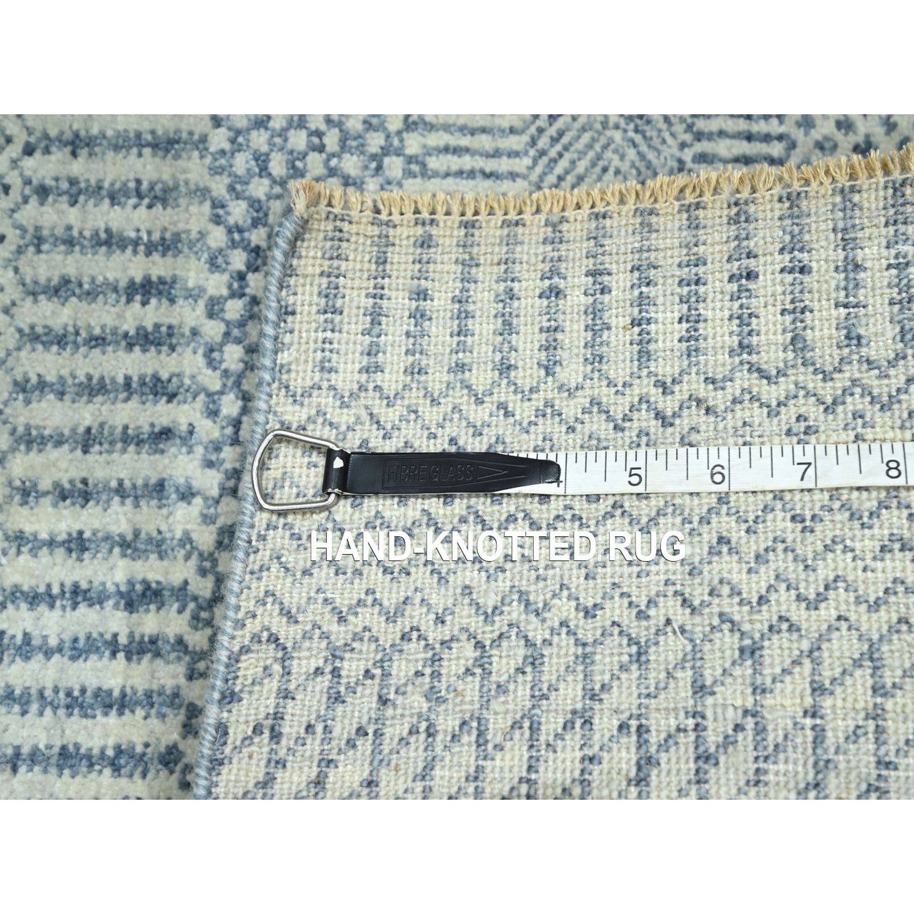 2'x3' Yonder Blue, Tone on Tone, Modern Grass Design, Hand Knotted, Wool with touch of Silk, Lush and Plush, Mat, Sample, Oriental Rug Sh76469