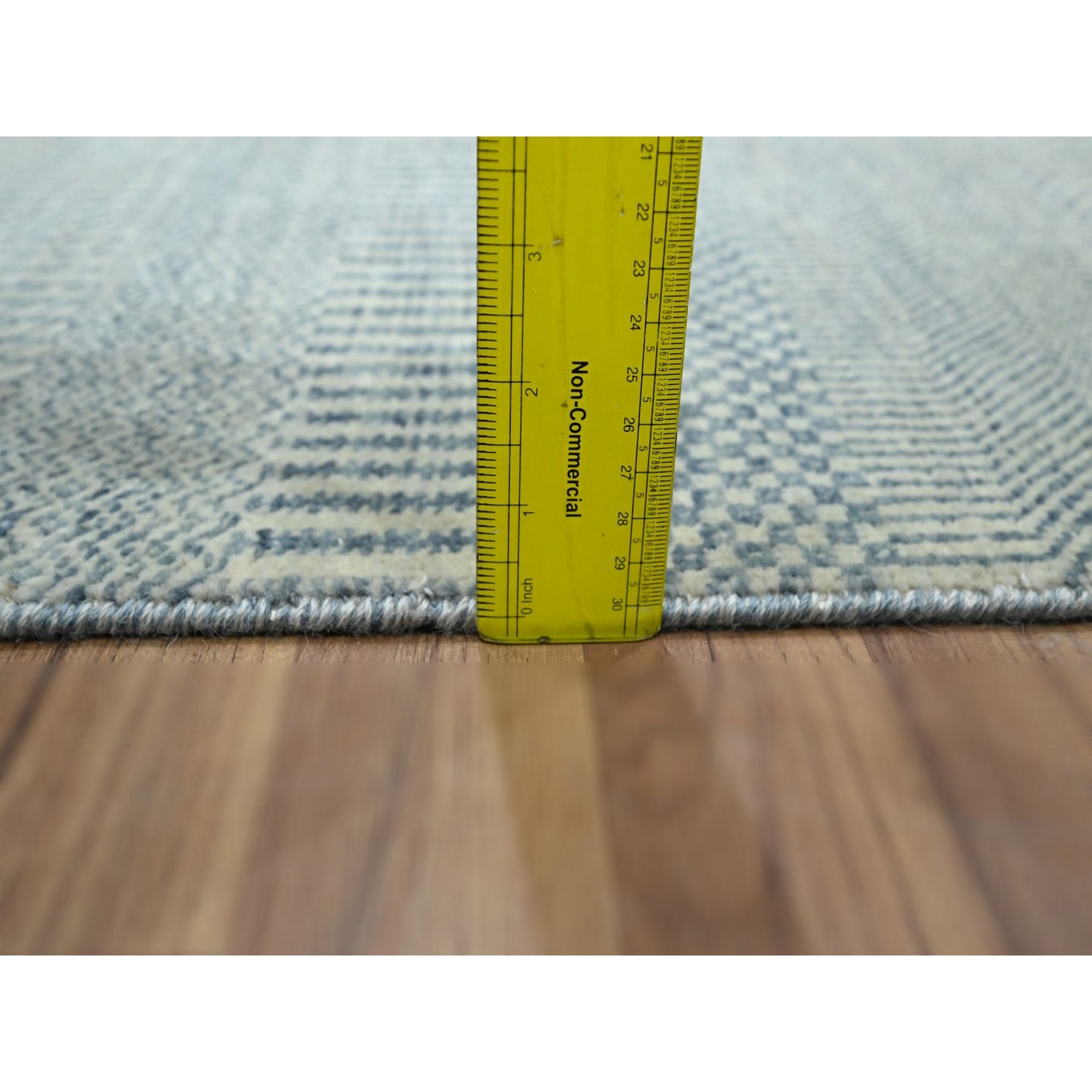 2'x3' Light Blue, Modern Grass Design, Hand Knotted, Wool with touch of Silk, Tone on Tone, Lush and Plush, Sample, Mat, Oriental Rug Sh76470