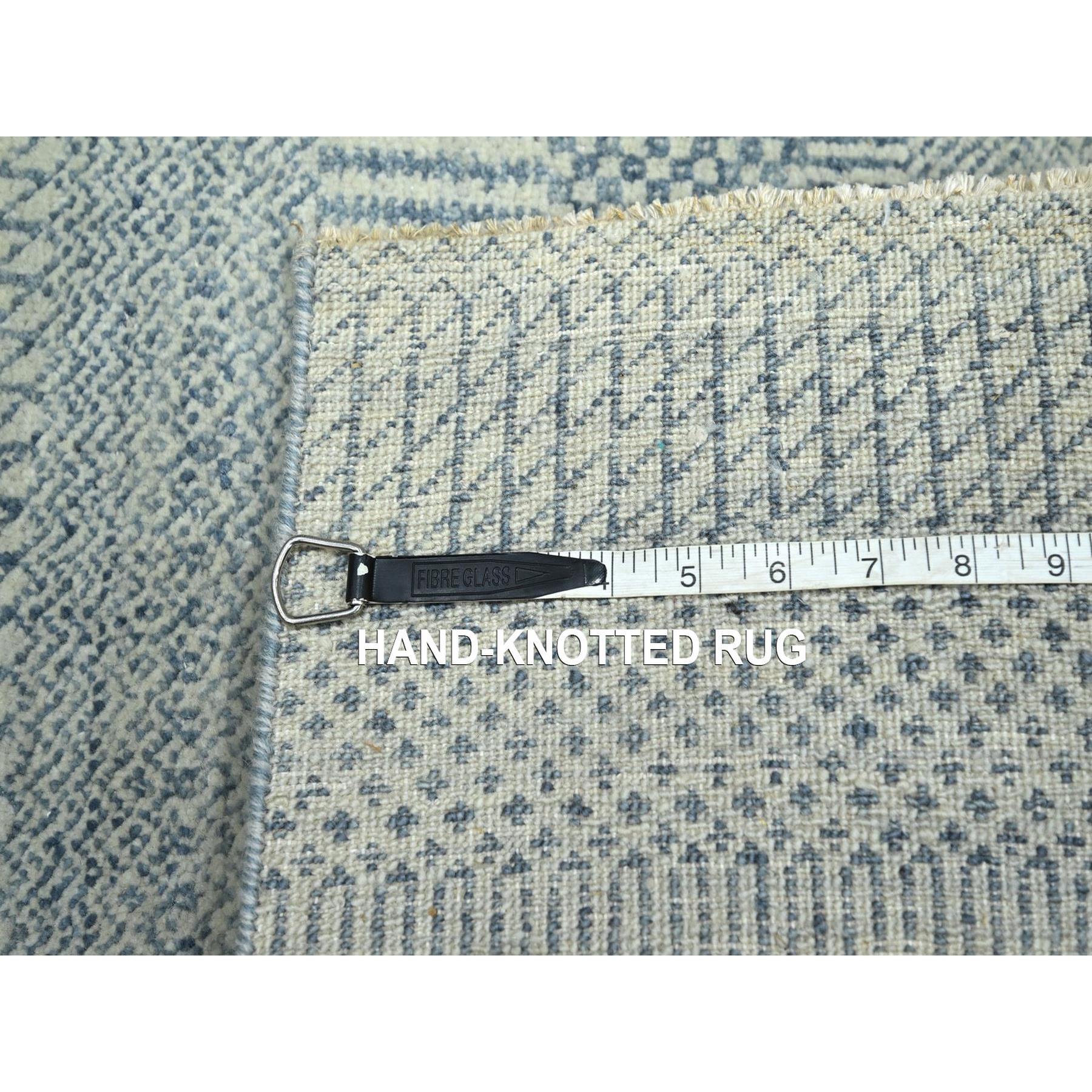 2'x3' Light Blue, Modern Grass Design, Hand Knotted, Wool with touch of Silk, Tone on Tone, Lush and Plush, Sample, Mat, Oriental Rug Sh76470