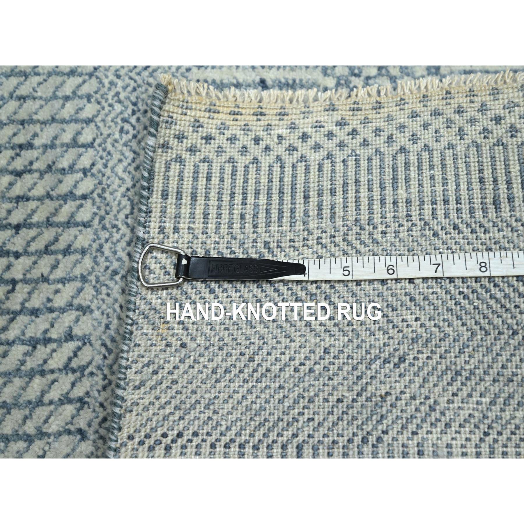 2'x3' Yonder Blue, Modern Grass Design, Tone on Tone, Hand Knotted, Wool with touch of Silk, Lush and Plush, Mat, Sample, Oriental Rug Sh76471