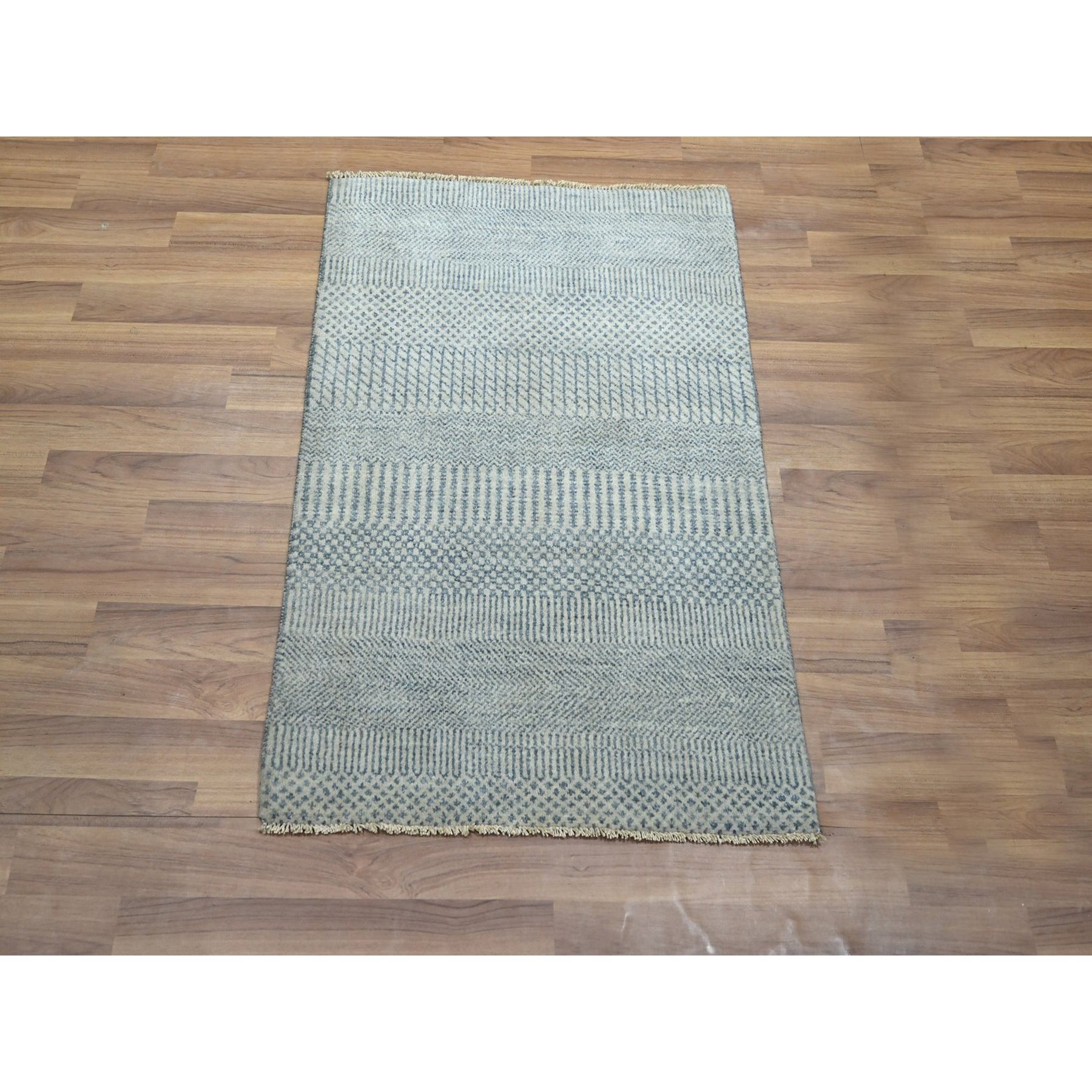 2'x3' Sapphire Blue, Wool with touch of Silk, Tone on Tone, Lush and Plush, Sample, Modern Grass Design, Hand Knotted, Mat, Oriental Rug Sh76473