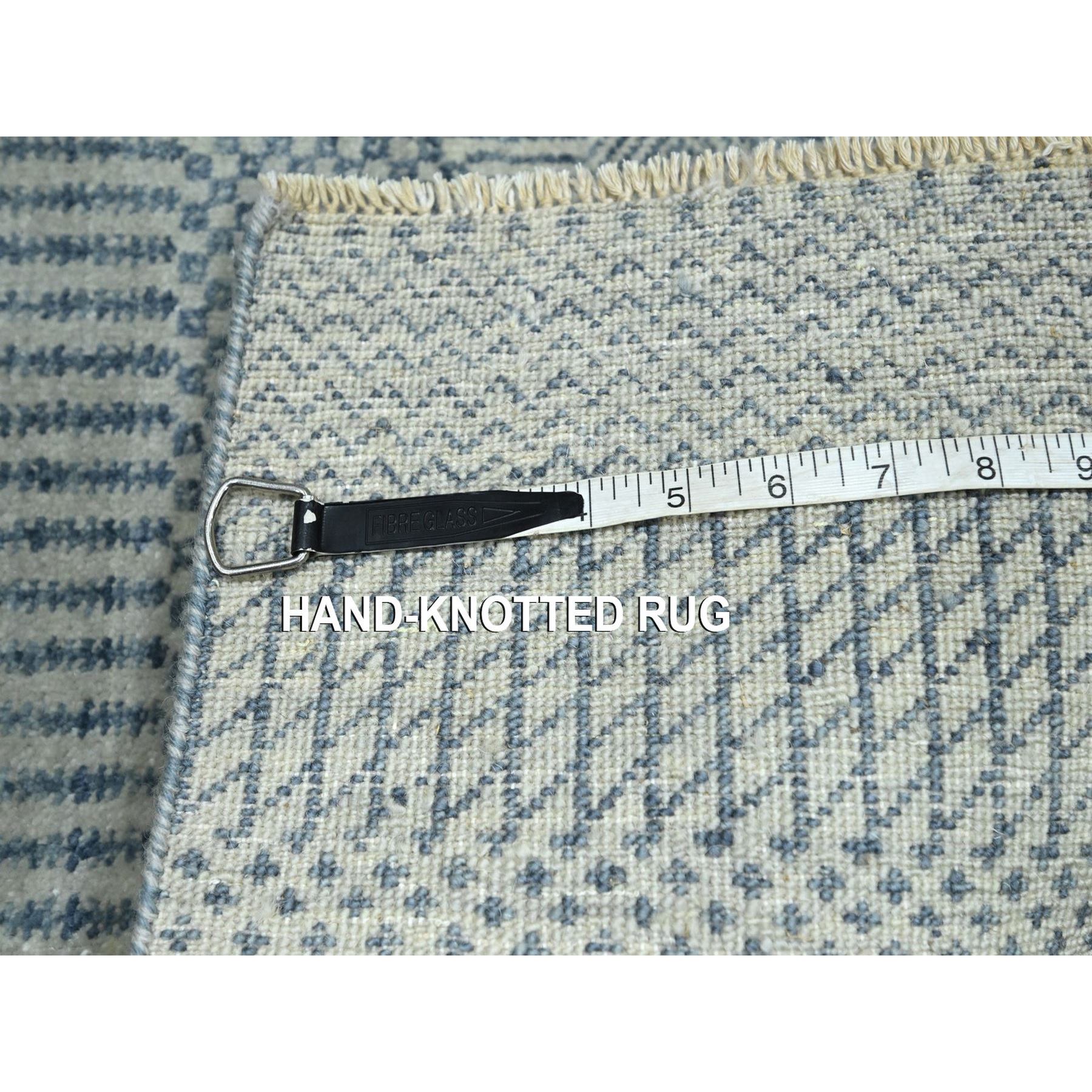 2'x3' Sky Blue, Modern Grass Design, Hand Knotted, Wool with touch of Silk, Tone on Tone, Lush and Plush, Sample, Mat, Oriental Rug Sh76474