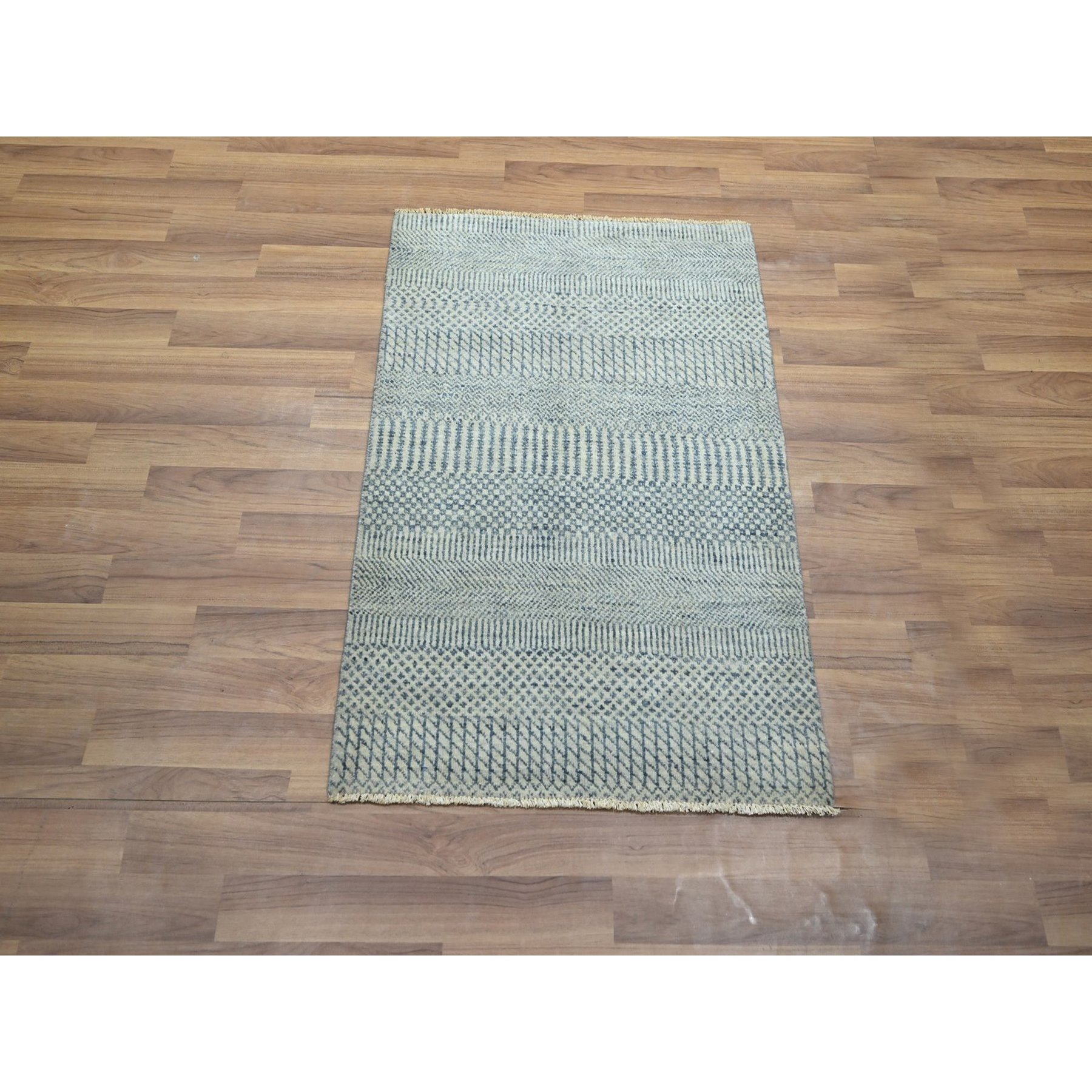2'x3' Light Blue, Modern Grass Design, Hand Knotted, Wool with touch of Silk, Tone on Tone, Lush and Plush, Sample, Mat, Oriental Rug Sh76475
