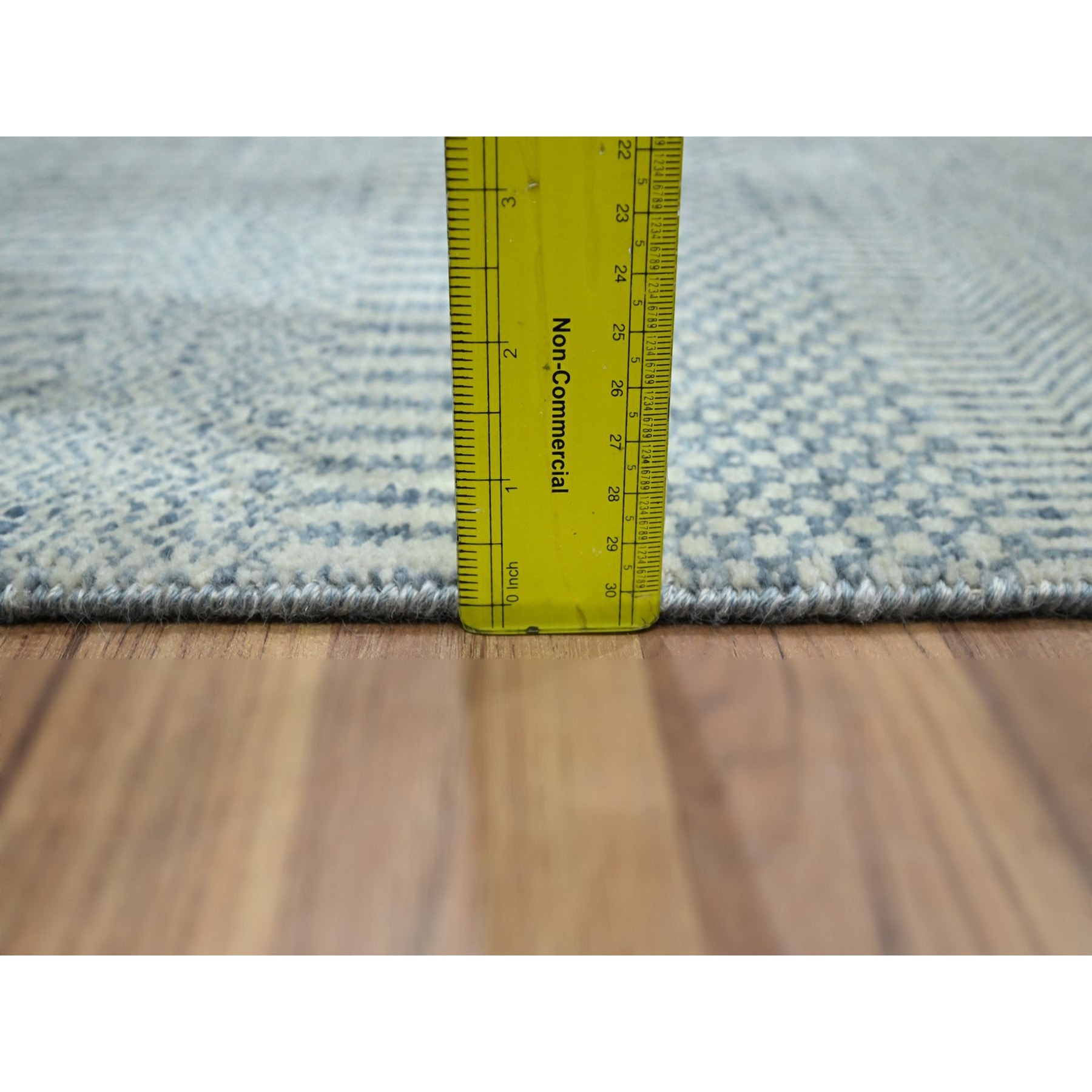 2'x3' Light Blue, Modern Grass Design, Hand Knotted, Wool with touch of Silk, Tone on Tone, Lush and Plush, Sample, Mat, Oriental Rug Sh76475