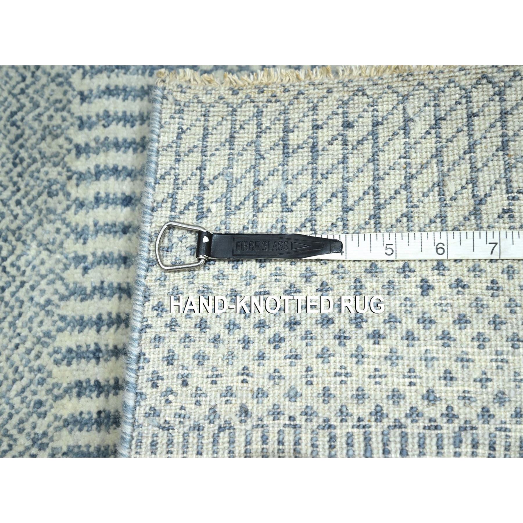 2'x3' Light Blue, Modern Grass Design, Hand Knotted, Wool with touch of Silk, Tone on Tone, Lush and Plush, Sample, Mat, Oriental Rug Sh76475