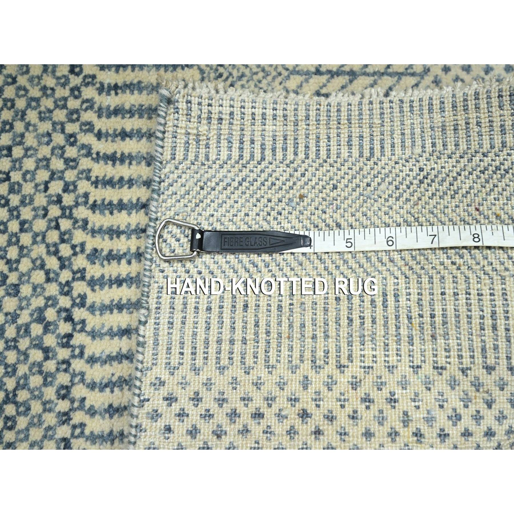 2'x3' Yonder Blue, Hand Knotted, Wool with touch of Silk, Tone on Tone, Lush and Plush, Modern Grass Design, Sample, Mat, Oriental Rug Sh76476