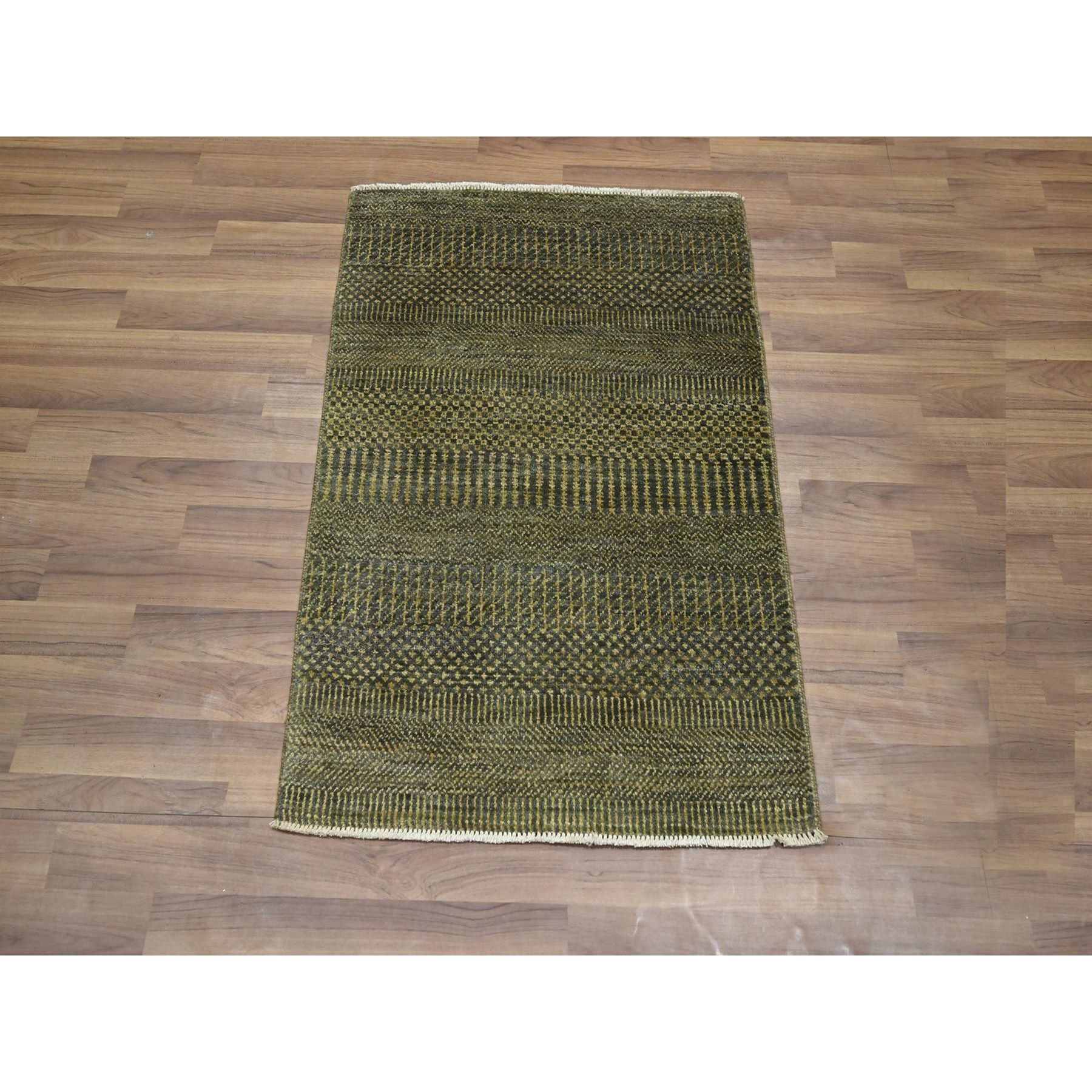 2'x3' Golden Brown, Tone on Tone, Lush and Plush, Sample, Modern Grass Design, Hand Knotted, Wool with touch of Silk, Mat, Oriental Rug Sh76484