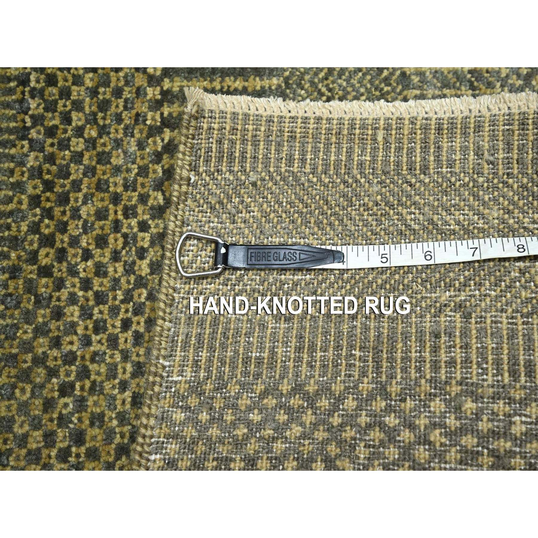 2'x3' Golden Brown, Tone on Tone, Lush and Plush, Sample, Modern Grass Design, Hand Knotted, Wool with touch of Silk, Mat, Oriental Rug Sh76484