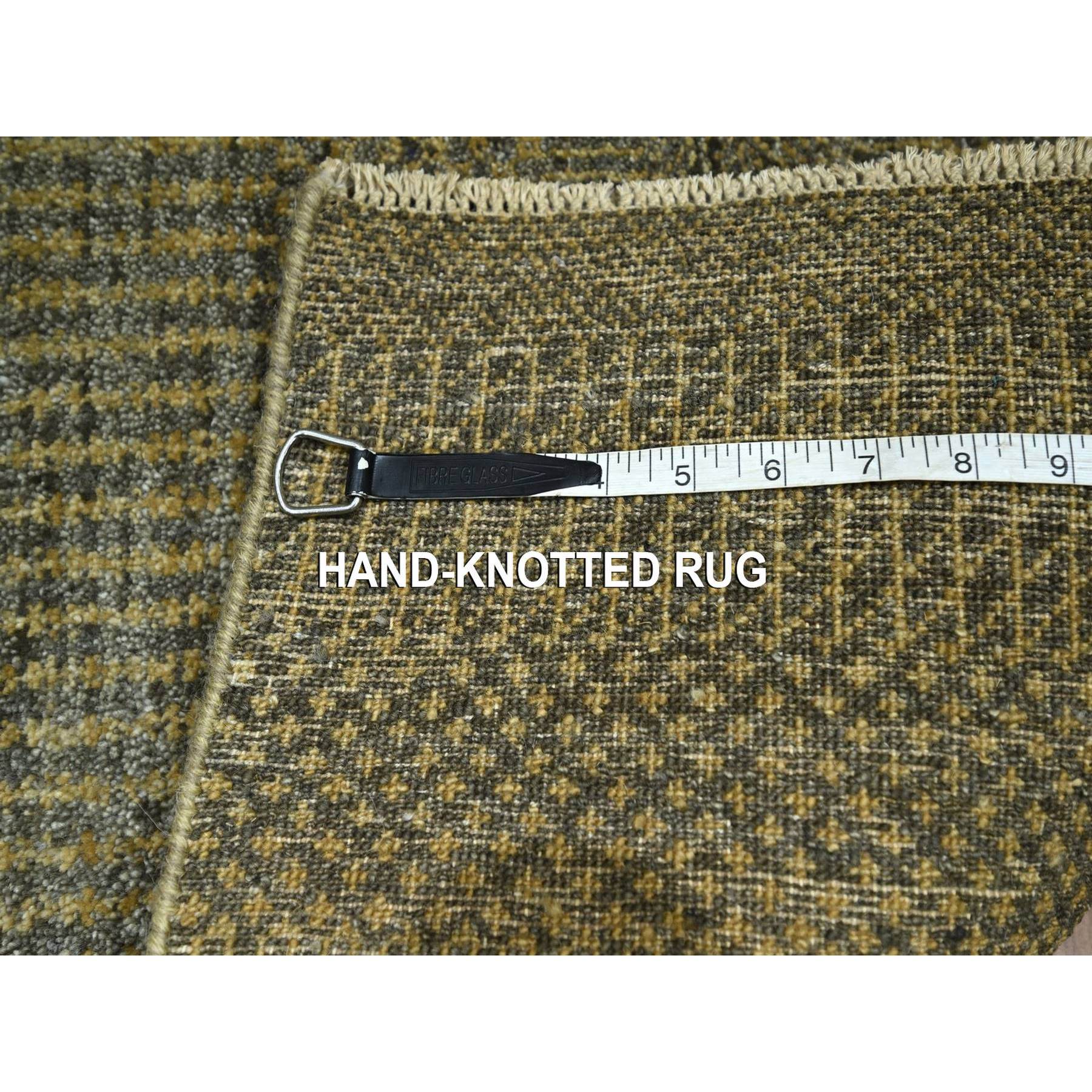 2'x3' Coffee Brown, Modern Grass Design, Hand Knotted, Wool with touch of Silk, Tone on Tone, Lush and Plush, Sample, Mat, Oriental Rug Sh76486