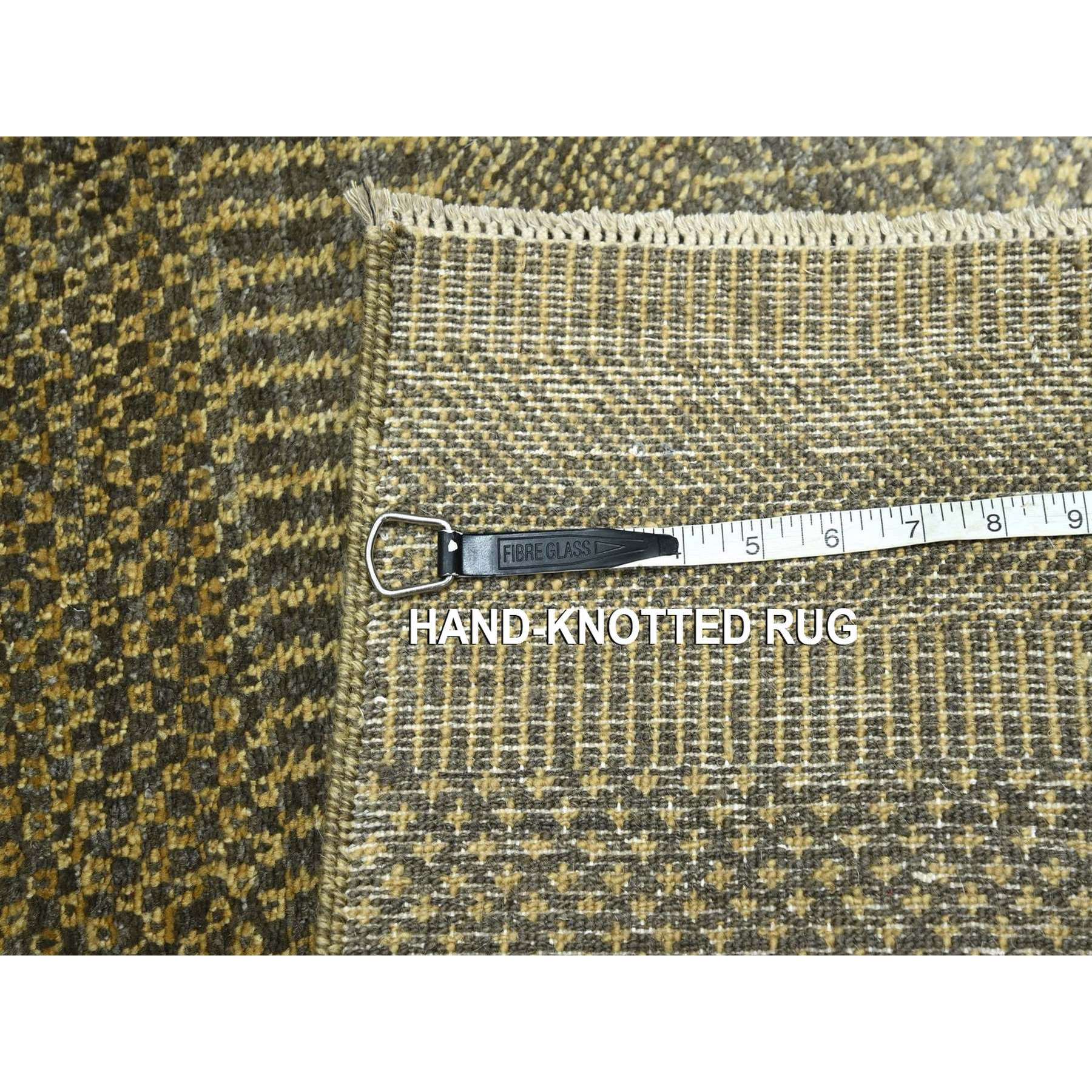 2'x3' Mocha Brown, Lush and Plush, Sample, Modern Grass Design, Hand Knotted, Wool with touch of Silk, Tone on Tone, Mat, Oriental Rug Sh76487