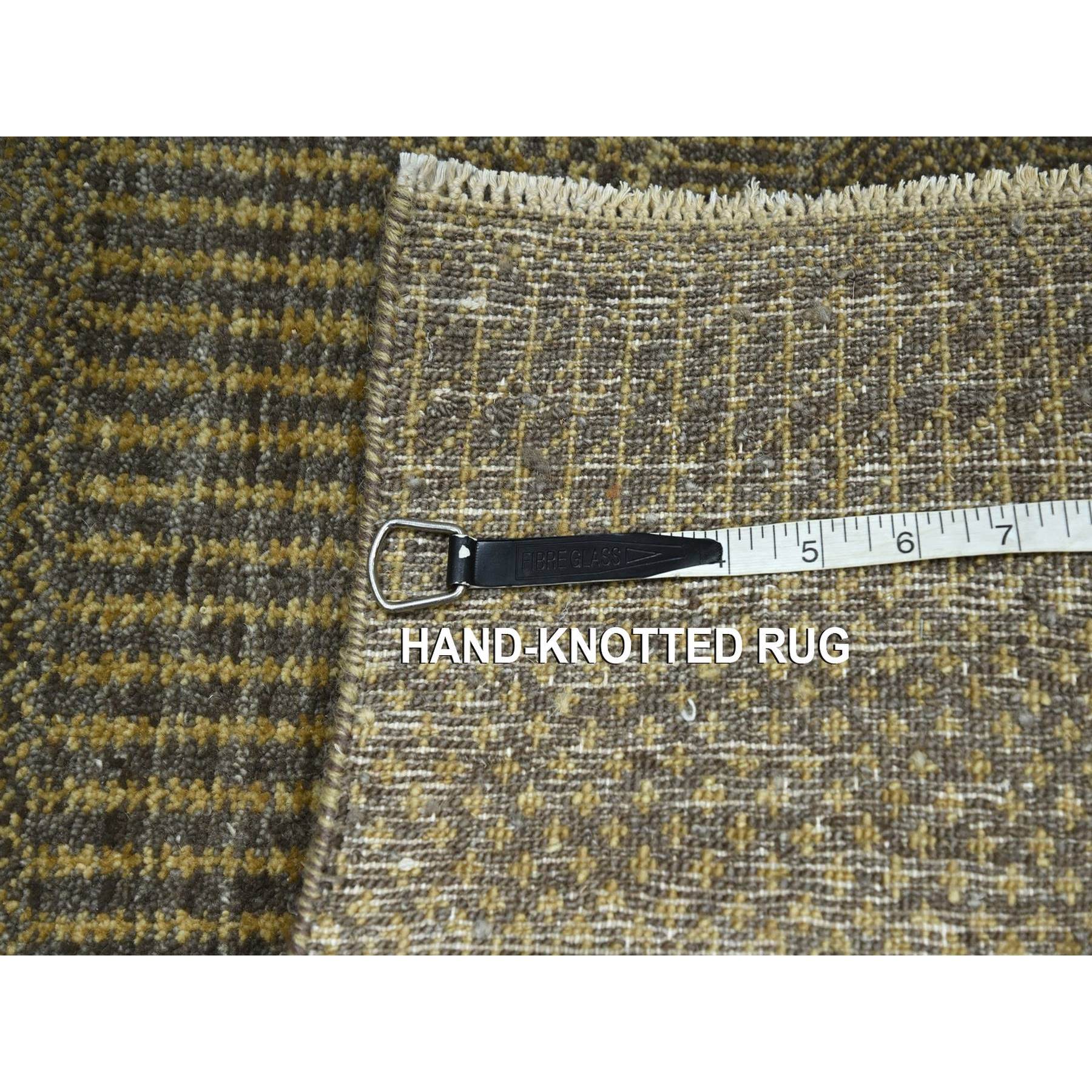 2'x3' Chocolate Brown, Hand Knotted, Wool with touch of Silk, Tone on Tone, Lush and Plush, Sample, Modern Grass Design, Mat, Oriental Rug Sh76488