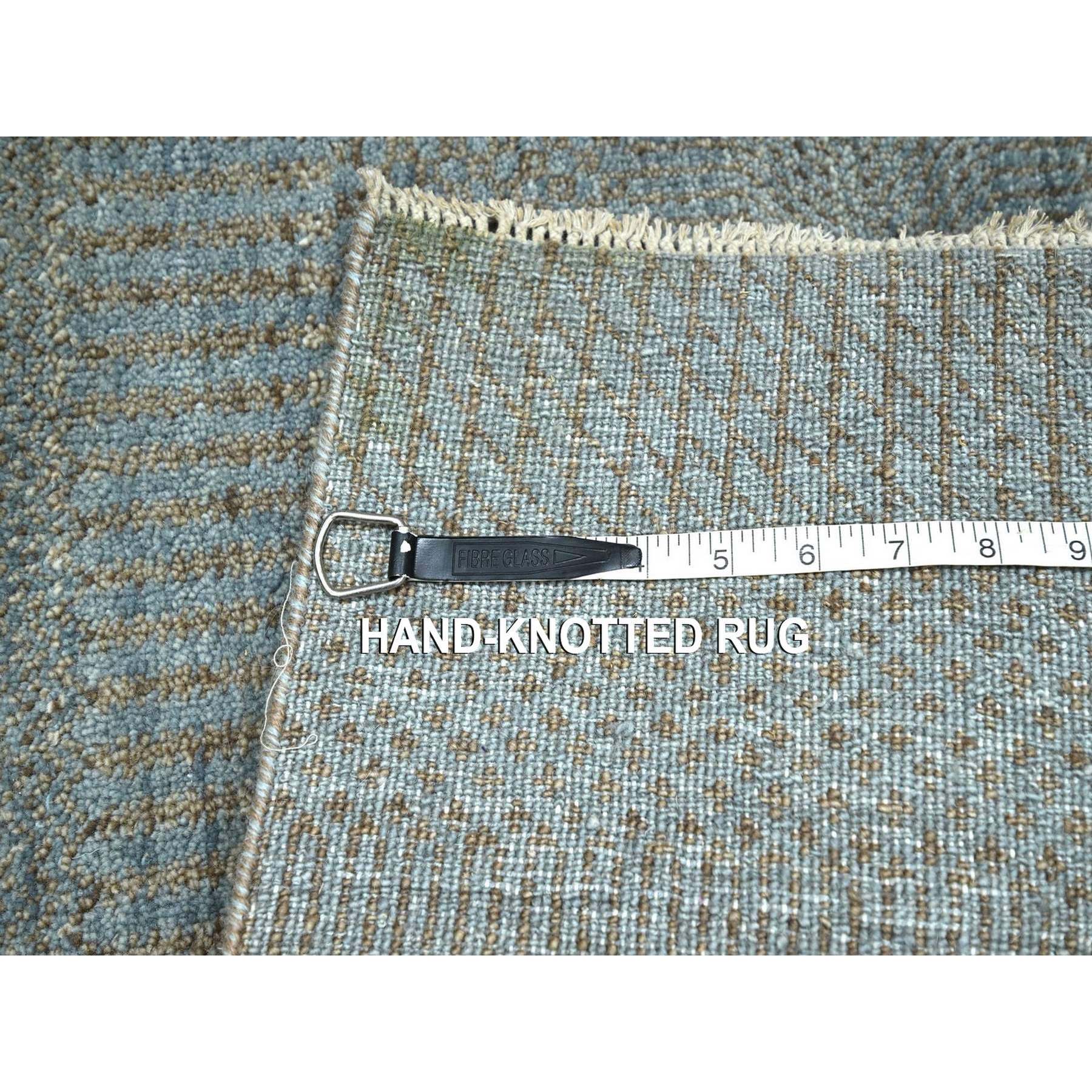 2'x3' Stone Blue, Wool with touch of Silk, Tone on Tone, Lush and Plush, Sample, Modern Grass Design, Hand Knotted, Mat, Oriental Rug Sh76489