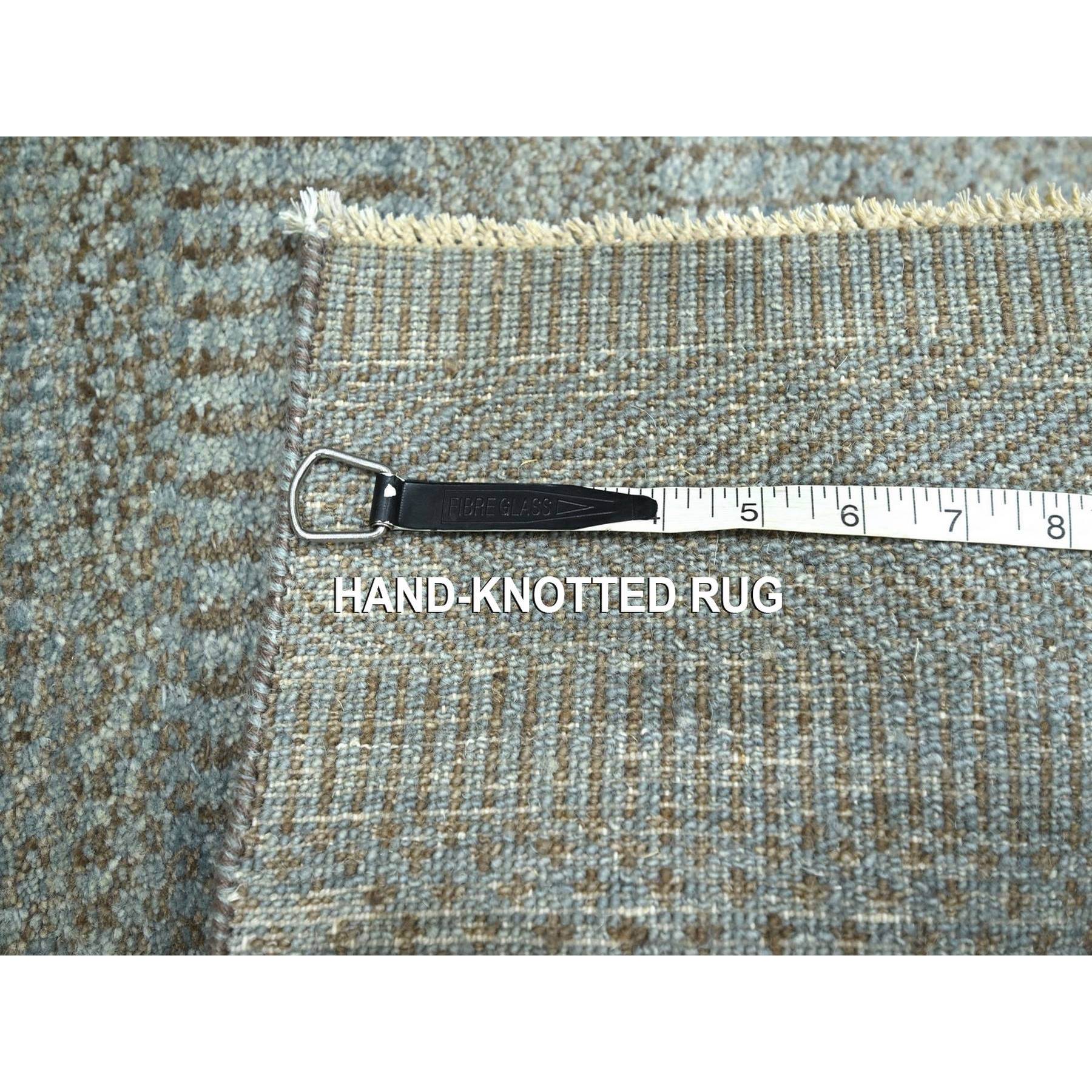 2'x3' Stone Blue, Modern Grass Design, Hand Knotted, Wool with touch of Silk, Tone on Tone, Lush and Plush, Sample, Mat, Oriental Rug Sh76490