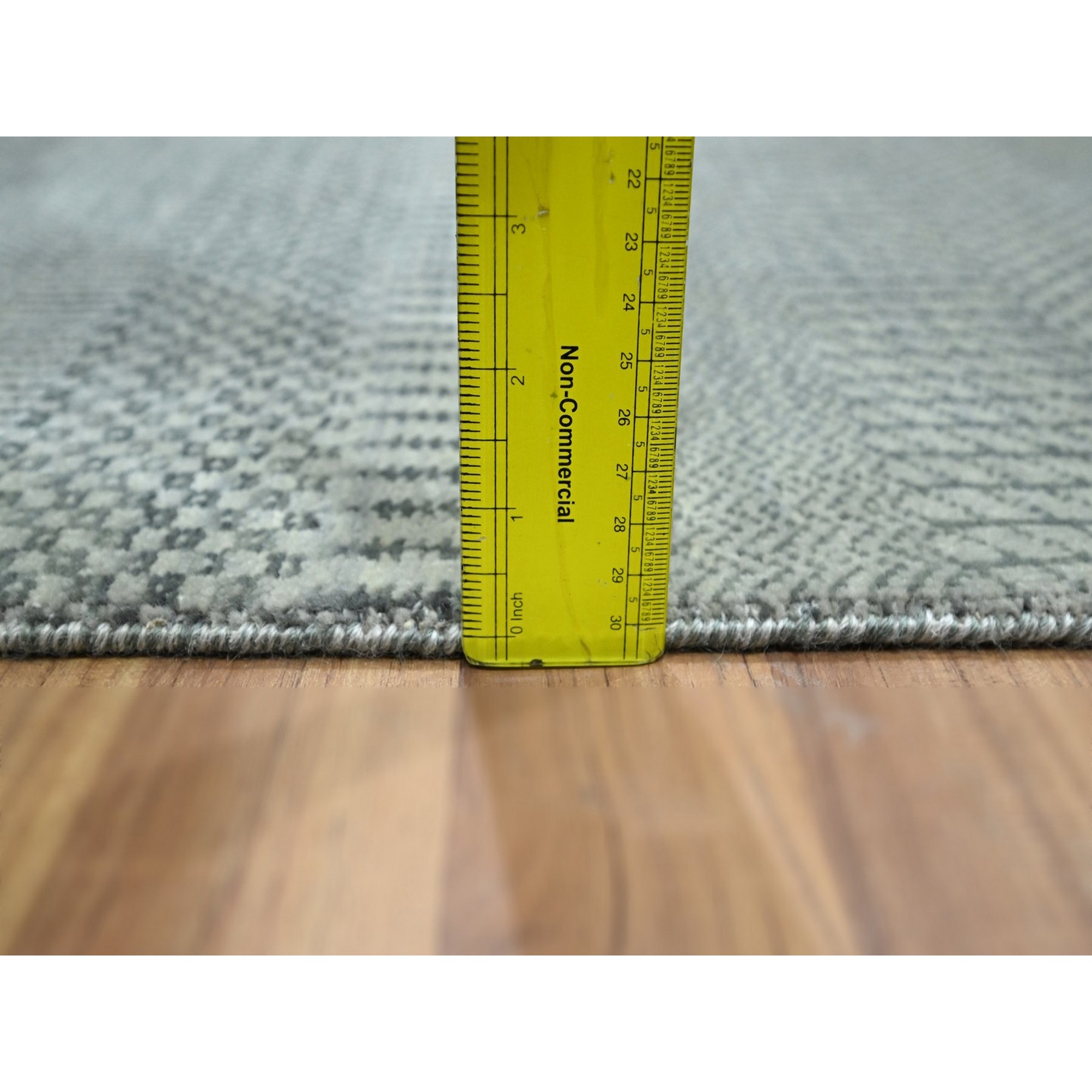 2'x3' Spanish Gray, Wool with touch of Silk, Tone on Tone, Lush and Plush, Hand Knotted, Modern Grass Design, Mat, Oriental Rug Sh76492