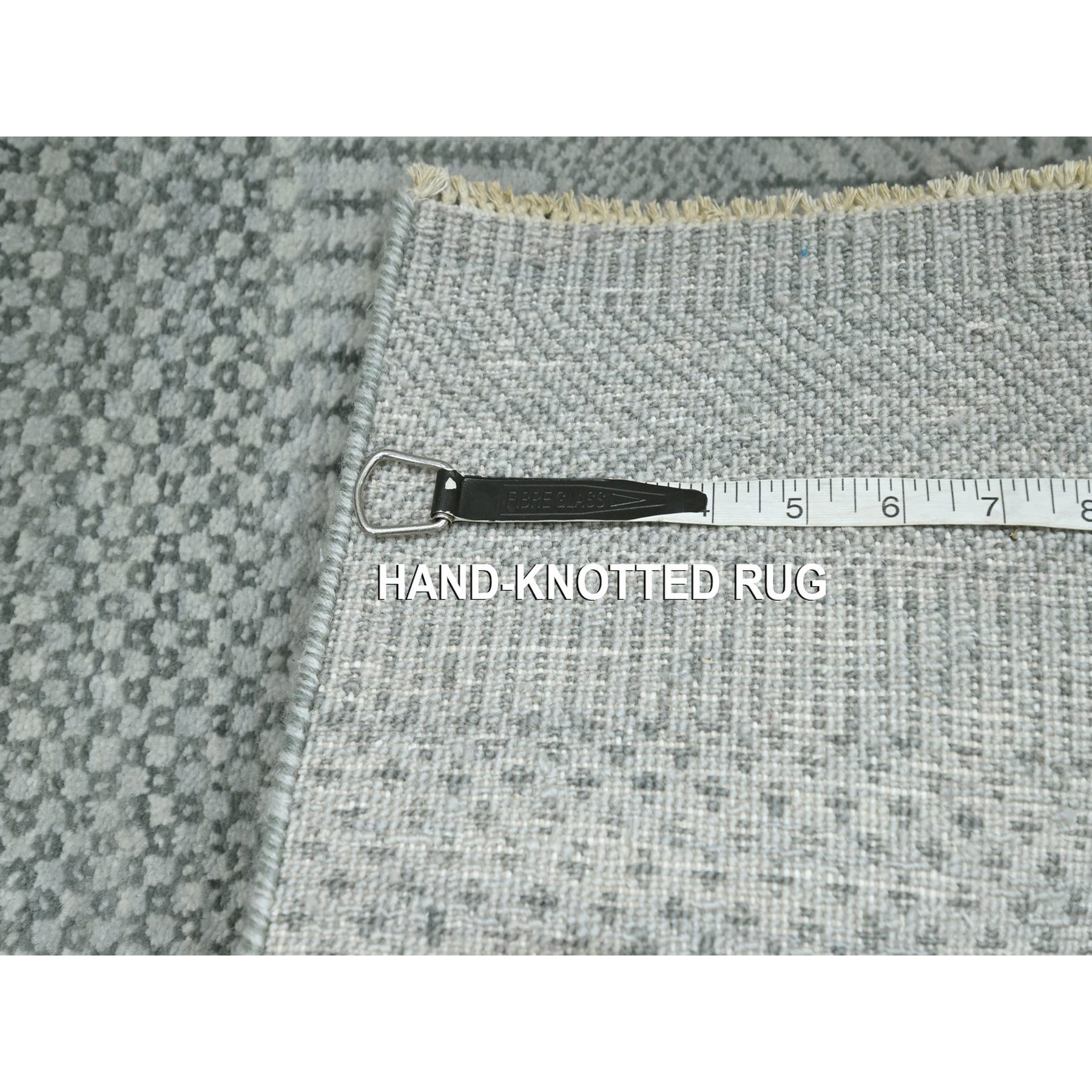 2'x3' Spanish Gray, Wool with touch of Silk, Tone on Tone, Lush and Plush, Hand Knotted, Modern Grass Design, Mat, Oriental Rug Sh76492