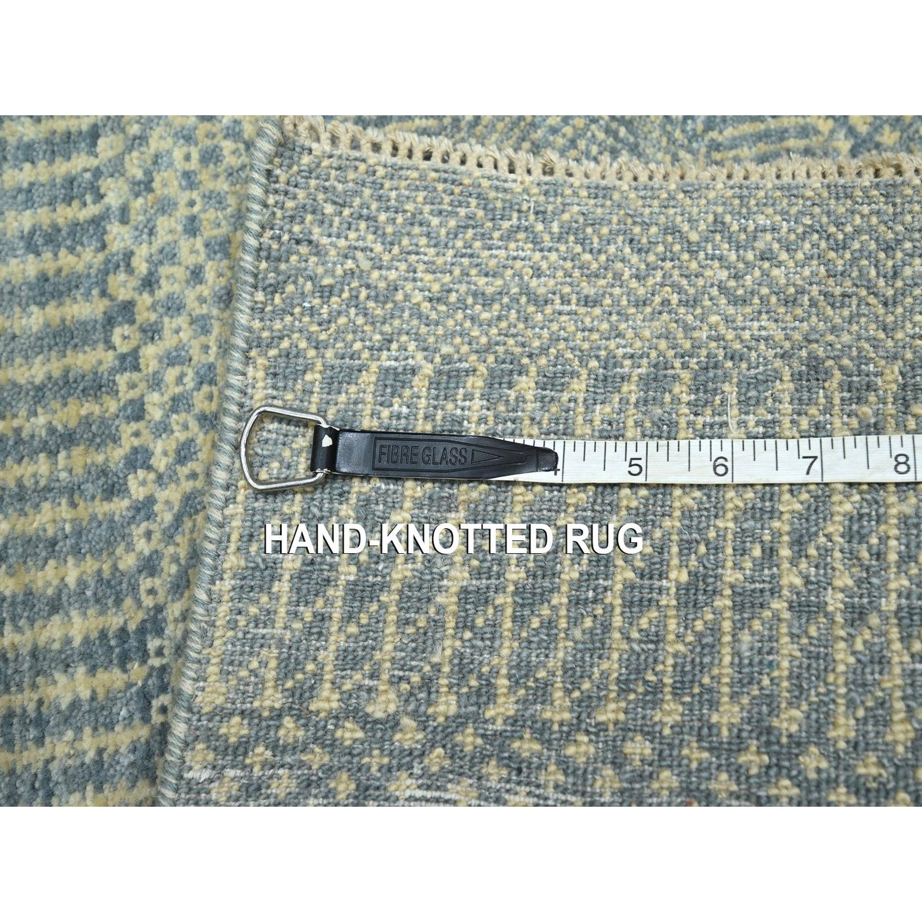 2'x3' Misty Gray, Modern Grass Design, Tone on Tone, Lush and Plush, Hand Knotted, Wool with touch of Silk, Sample, Mat, Oriental Rug Sh76493