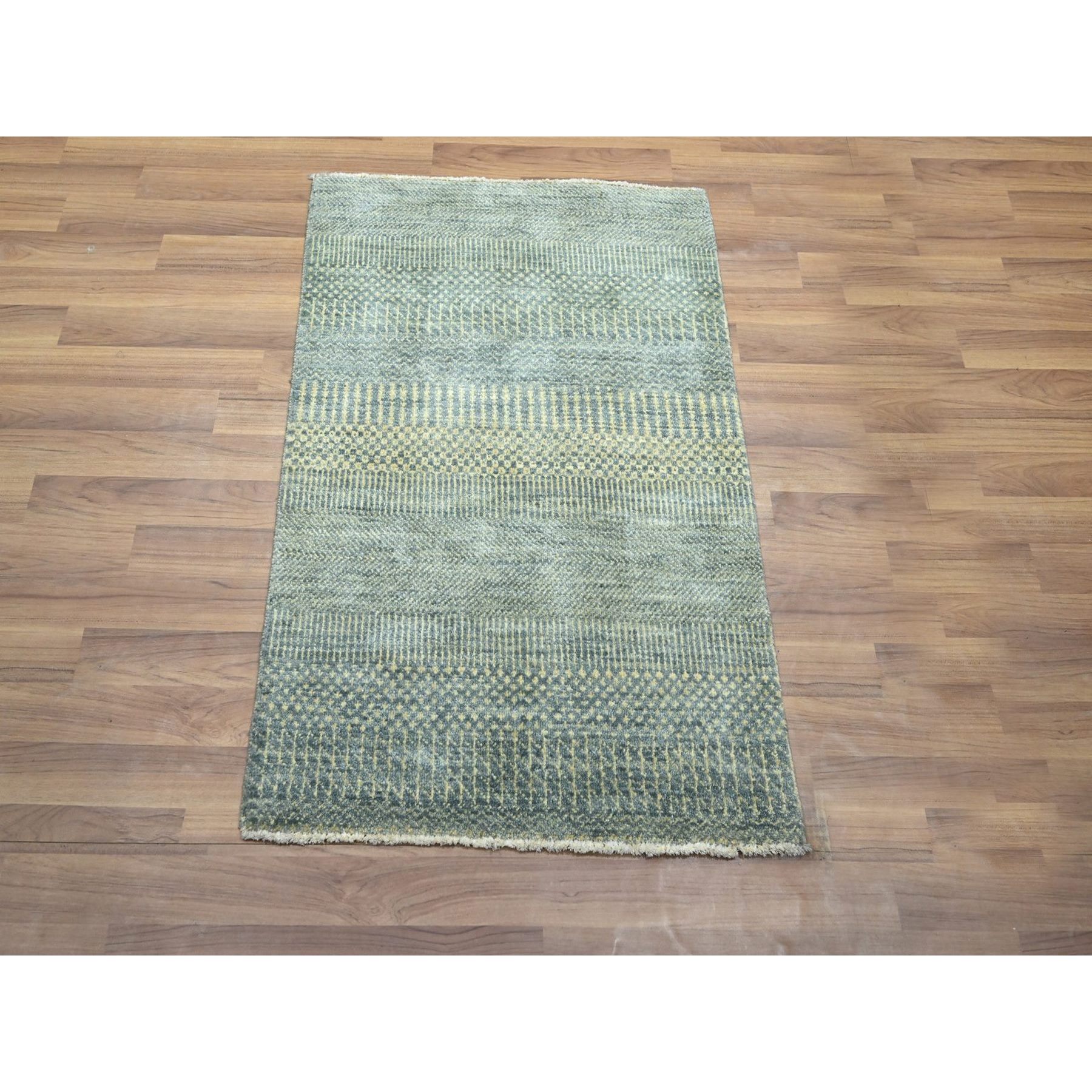2'x3' Light Gray, Lush and Plush, Hand Knotted, Modern Grass Design, Wool with touch of Silk, Tone on Tone, Mat, Sample, Oriental Rug Sh76494