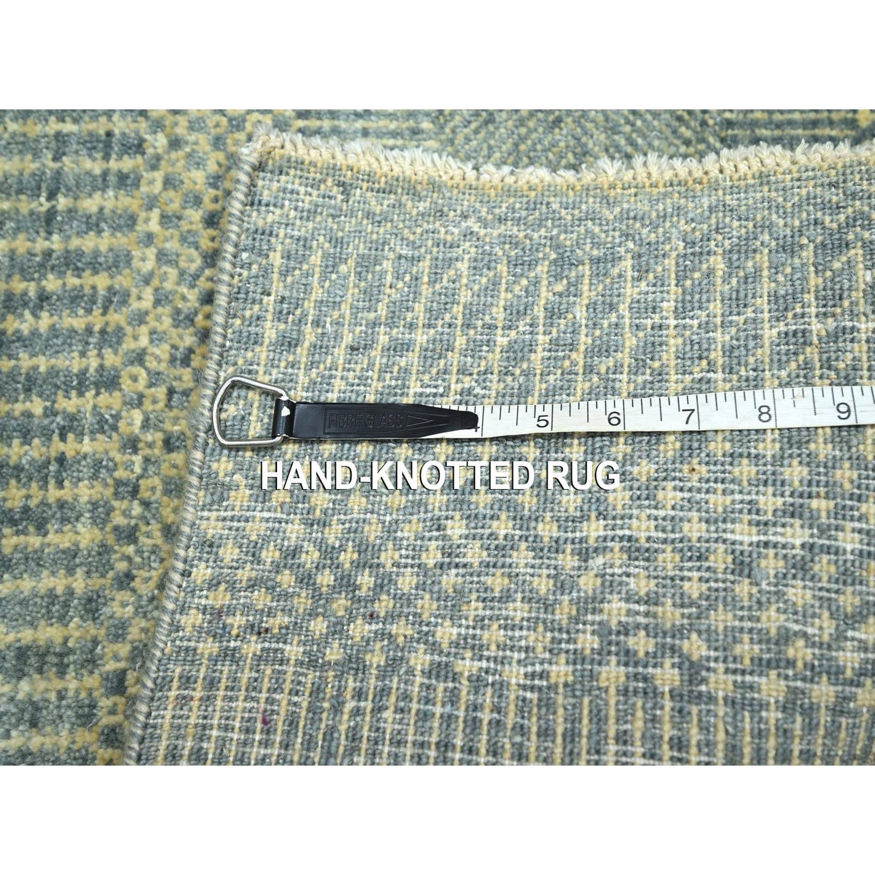 2'x3' Light Gray, Lush and Plush, Hand Knotted, Modern Grass Design, Wool with touch of Silk, Tone on Tone, Mat, Sample, Oriental Rug Sh76494