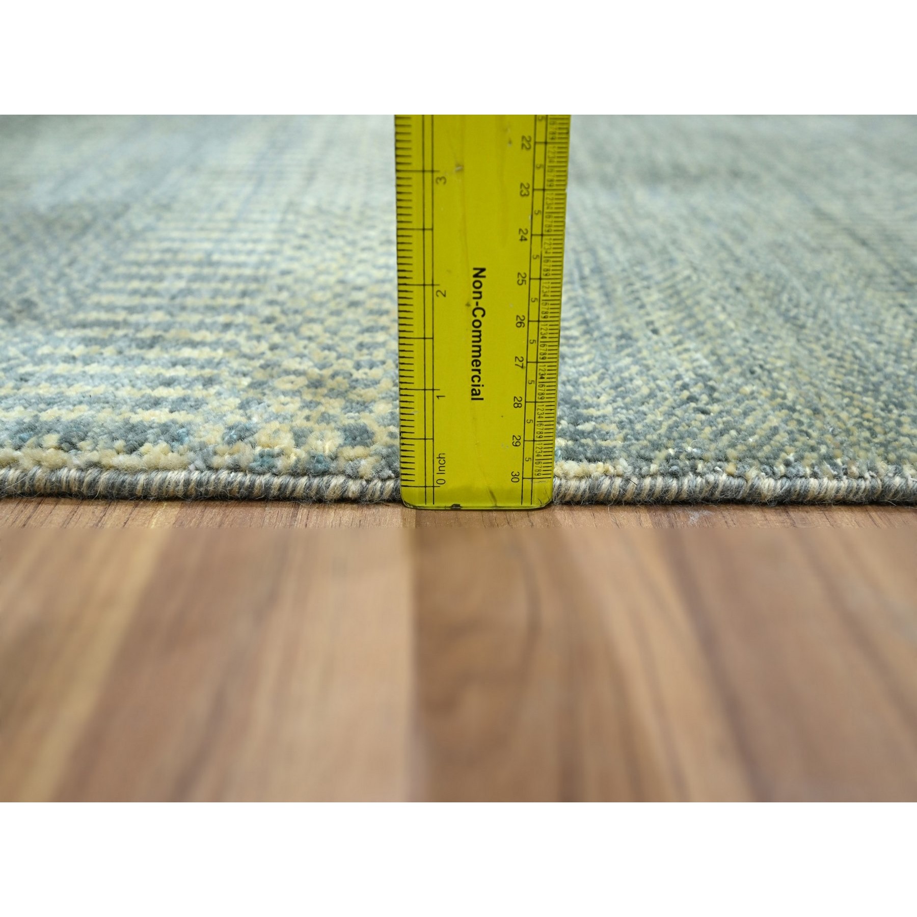 2'x3' Misty Gray, Hand Knotted, Modern Grass Design, Wool with touch of Silk, Tone on Tone, Lush and Plush, Mat, Sample, Oriental Rug Sh76495