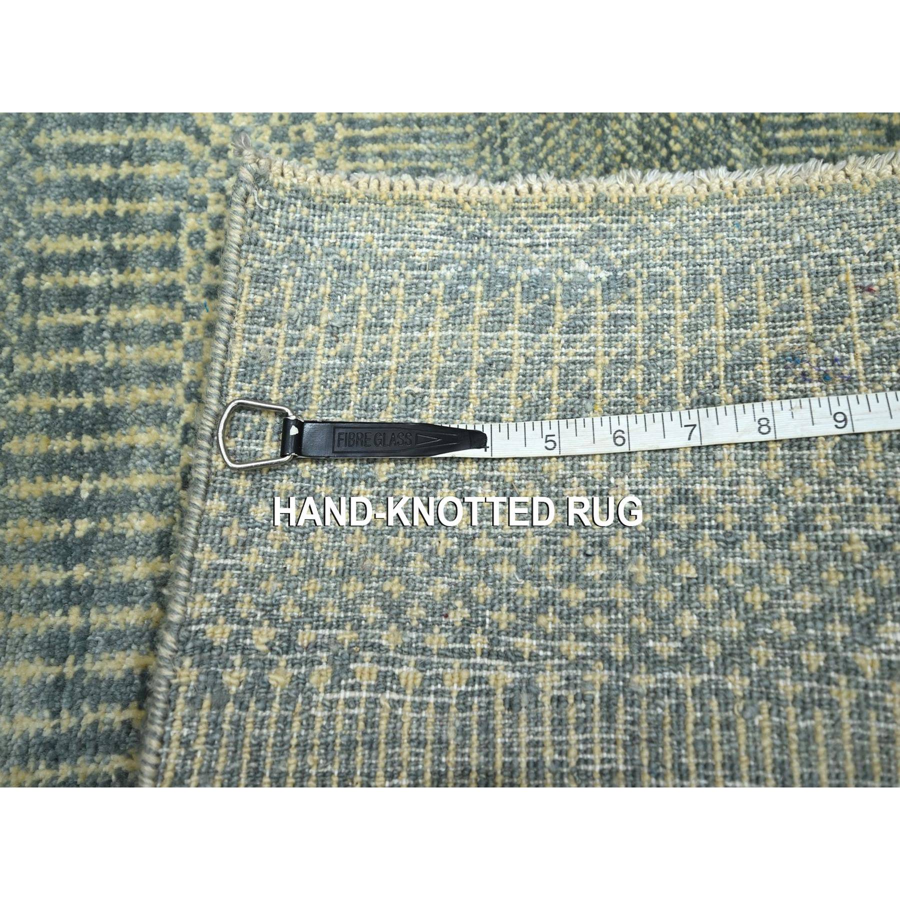 2'x3' Misty Gray, Hand Knotted, Modern Grass Design, Wool with touch of Silk, Tone on Tone, Lush and Plush, Mat, Sample, Oriental Rug Sh76495