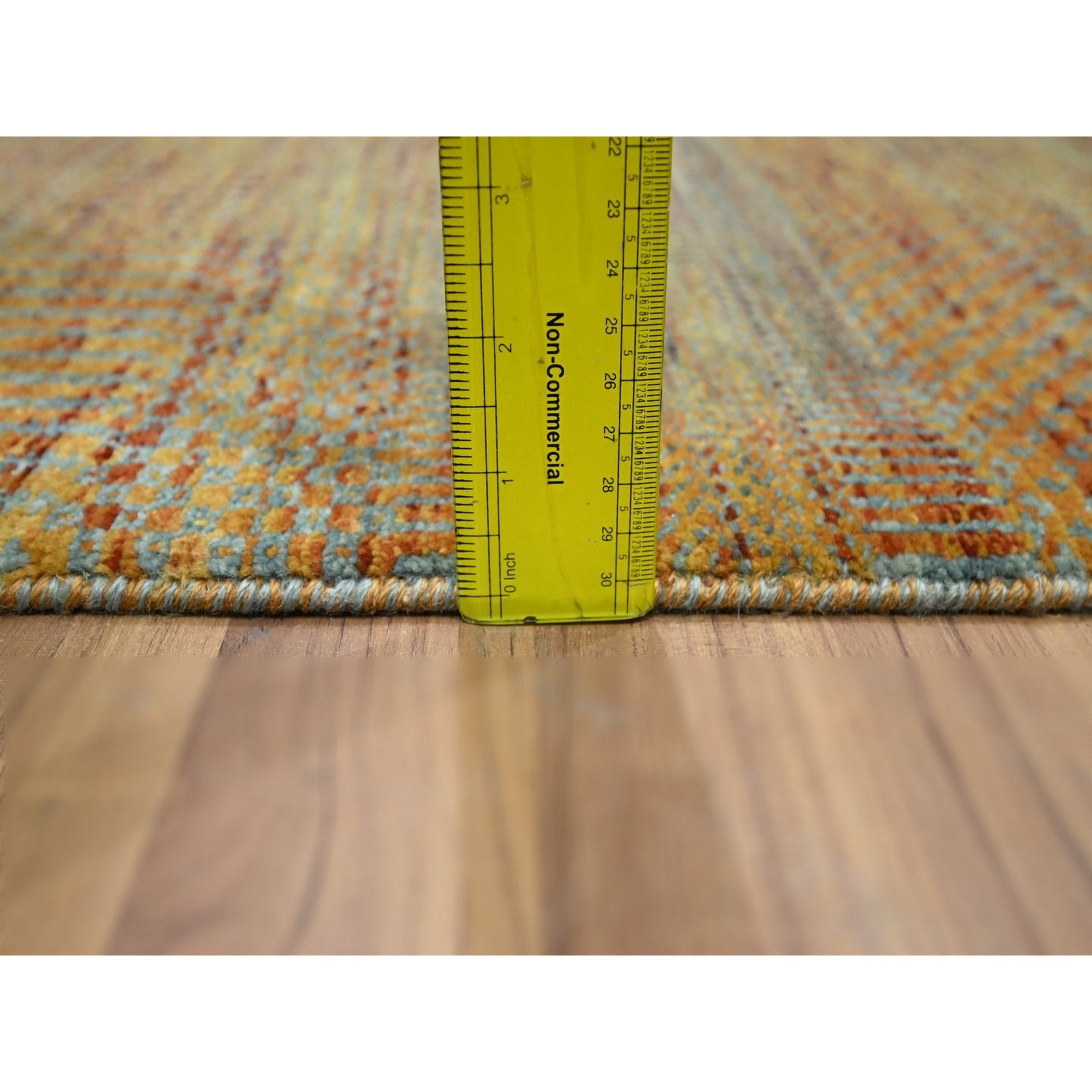 2'x3' Vivid Orange, Tone on Tone, Lush and Plush, Hand Knotted, Wool with touch of Silk, Modern Grass Design, Mat, Oriental Rug Sh76497