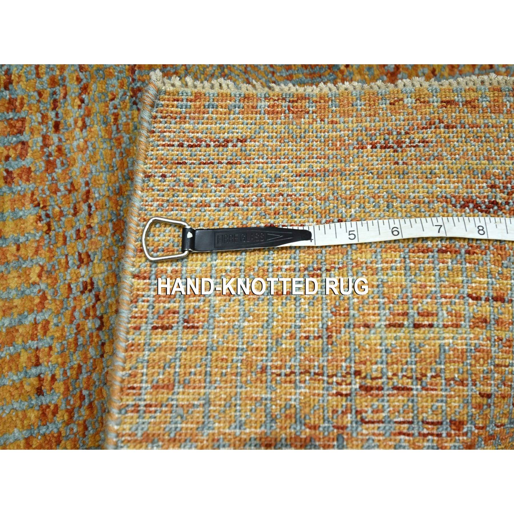 2'x3' Vivid Orange, Tone on Tone, Lush and Plush, Hand Knotted, Wool with touch of Silk, Modern Grass Design, Mat, Oriental Rug Sh76497